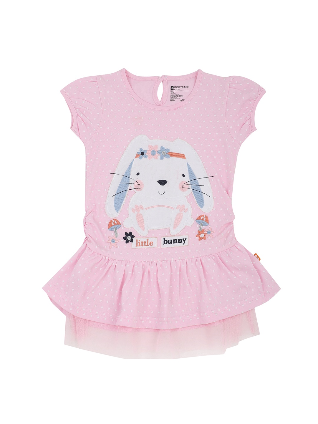 

Bodycare Infants Polka Sots Printed Applique Detail Cotton Drop-Waist Dress, Pink