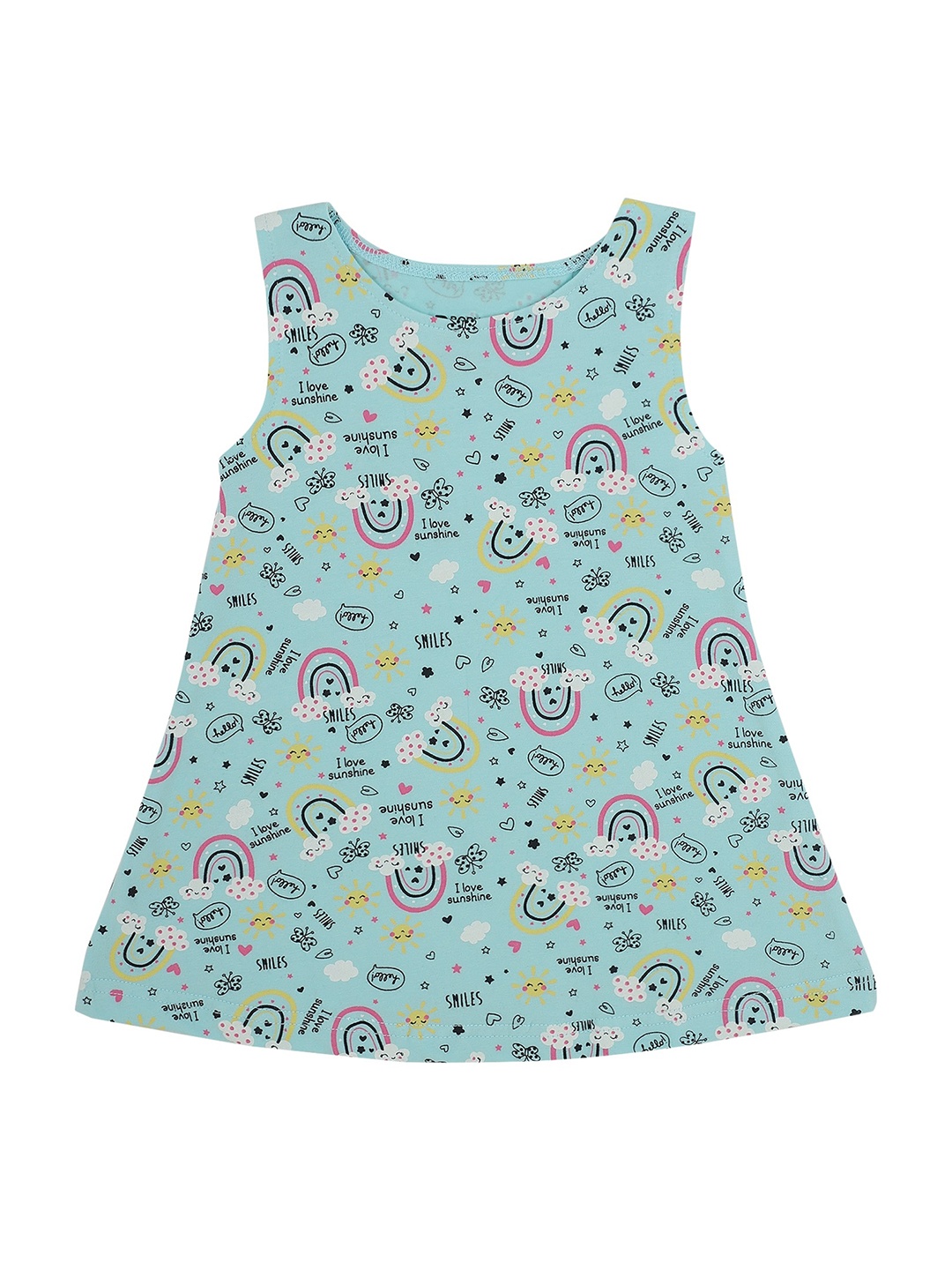 

Bodycare Infants Conversational Printed Cotton A-Line Dress, Turquoise blue
