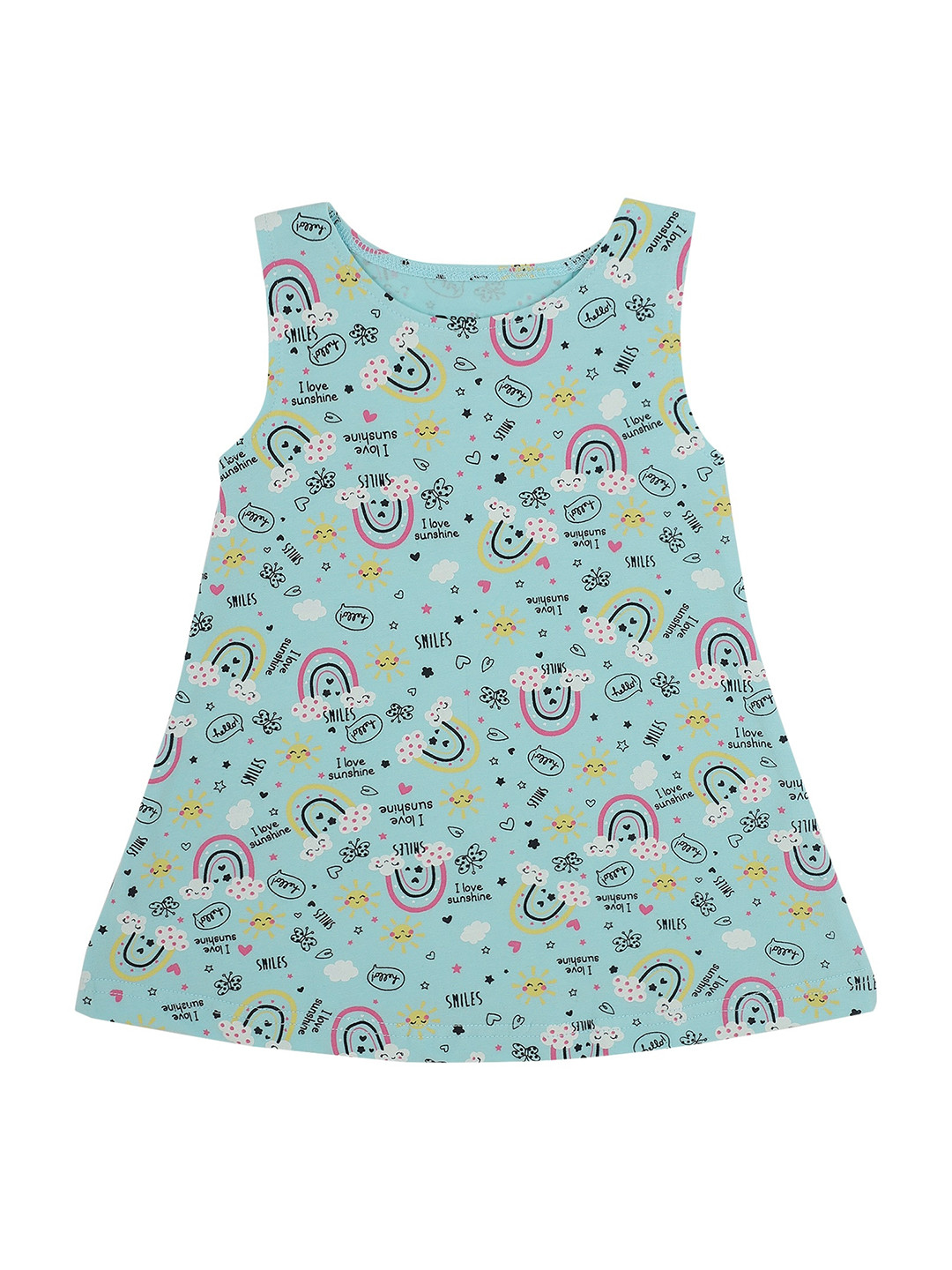 

Bodycare Infants Conversational Printed Cotton A-Line Dress, Turquoise blue