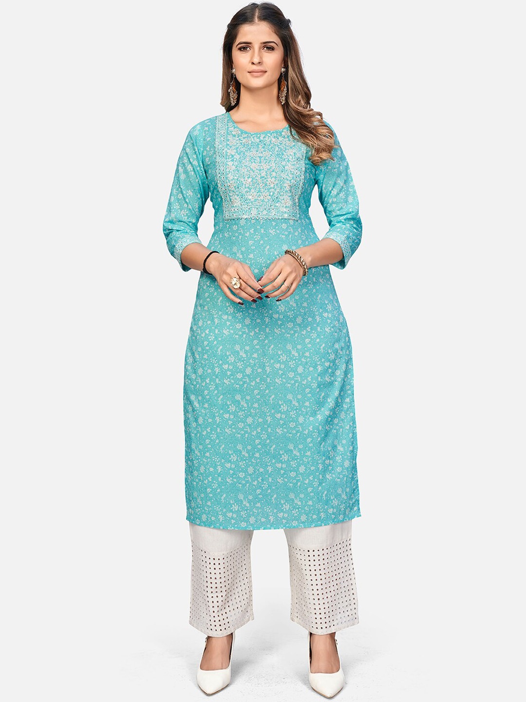 

Vbuyz Floral Printed Cotton Kurta, Blue