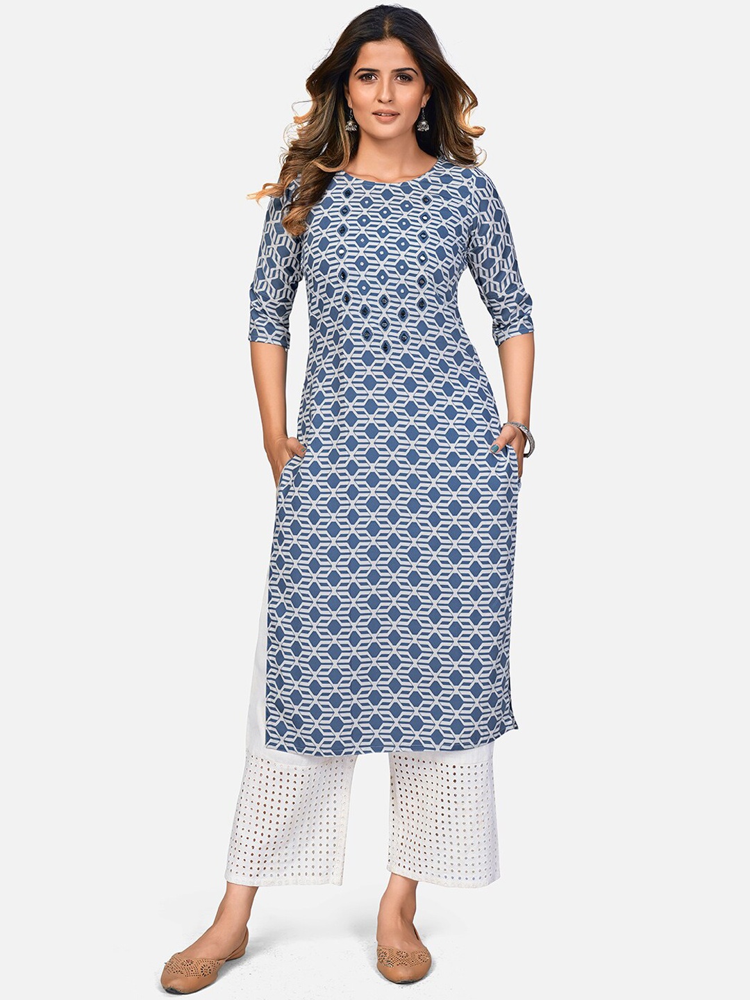

Vbuyz Geometric Printed Kurta, Blue