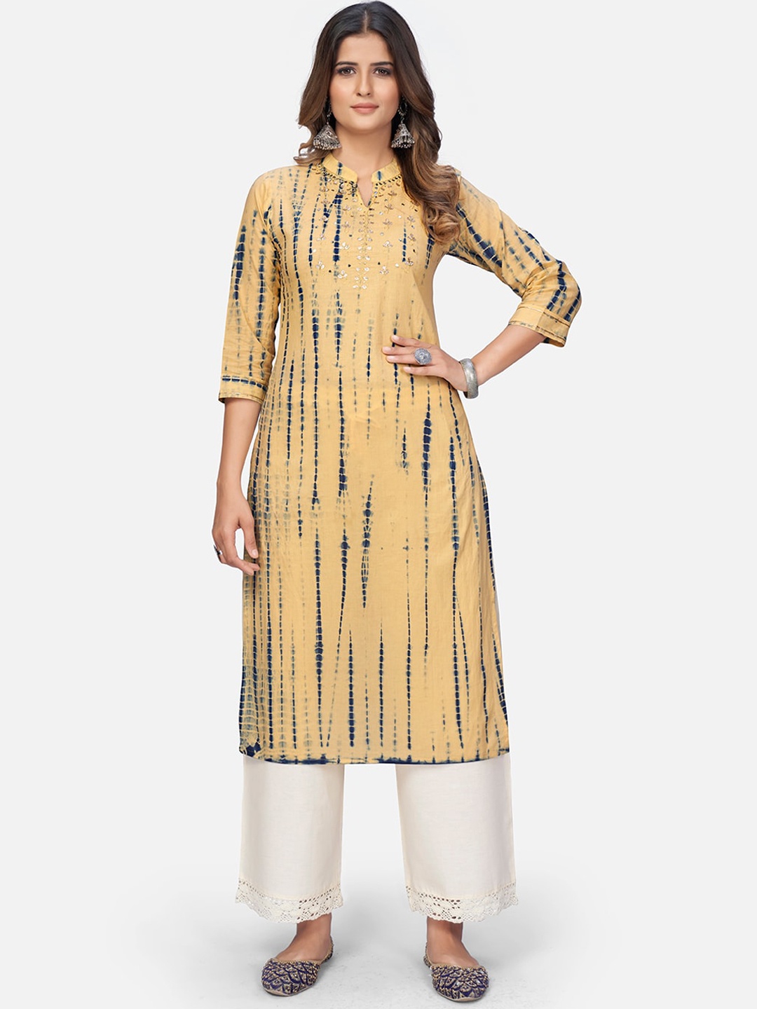 

KALINI Tie & Dye Printed Mirror Work Kurta, Yellow