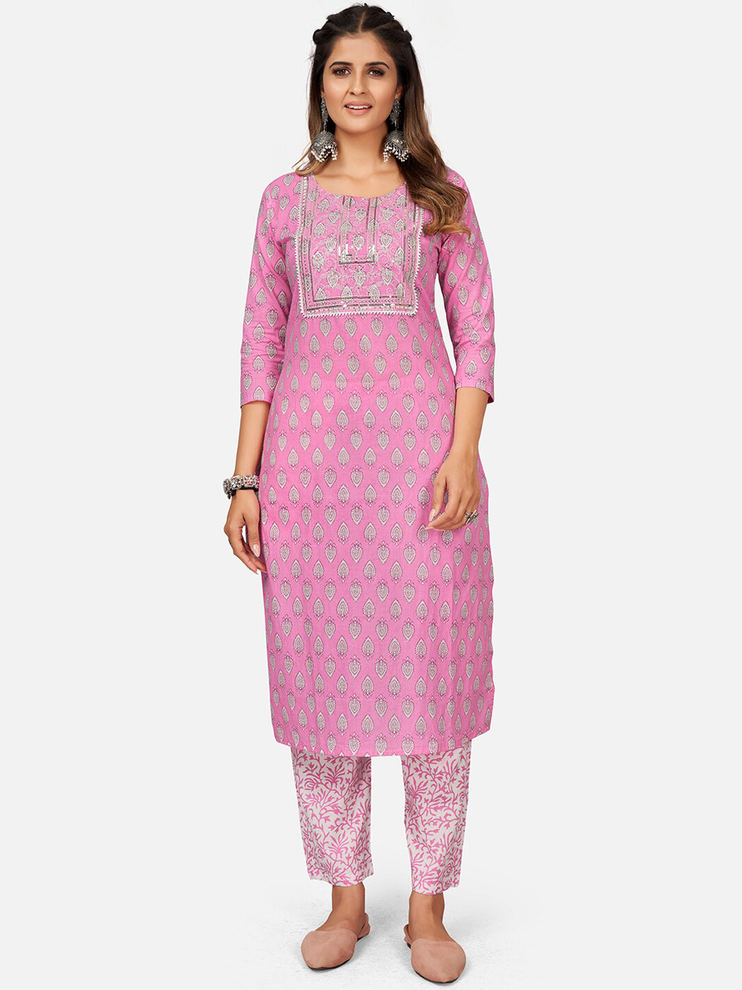 

Vbuyz Ethnic Motifs Printed Pure Cotton Kurta, Pink