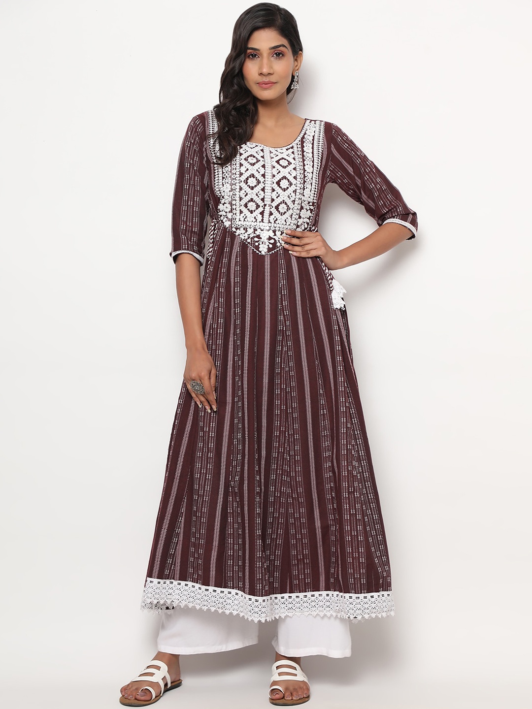 

KALINI Women Striped Printed Round Neck Anarkali Kurta, Purple