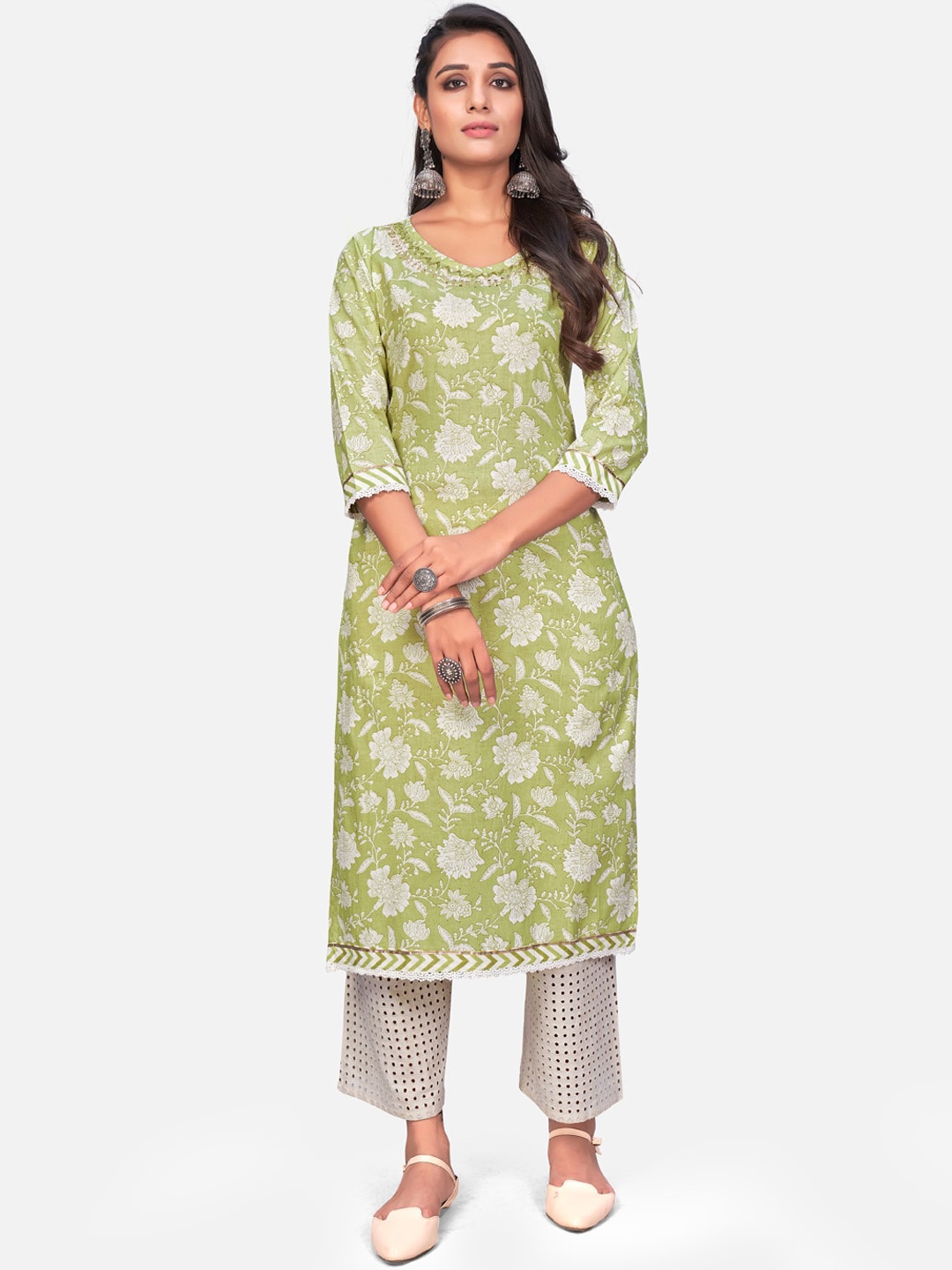 

KALINI Women Floral Printed Kurta, Green