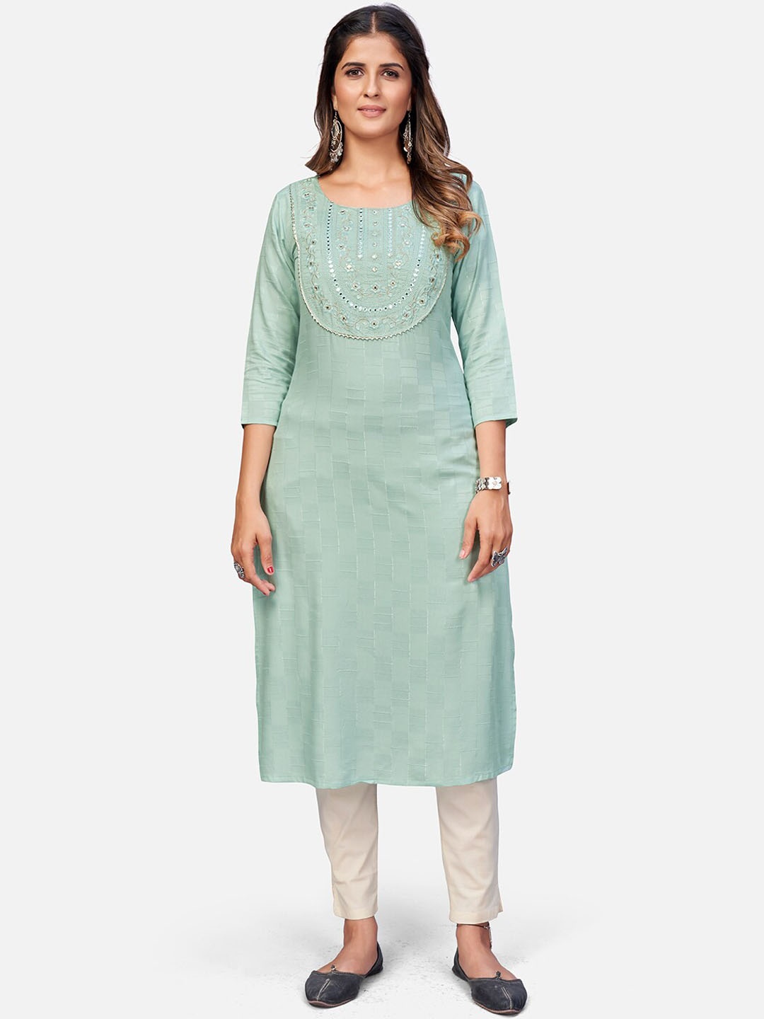 

KALINI Floral Embroidered Mirror Work Kurta, Grey