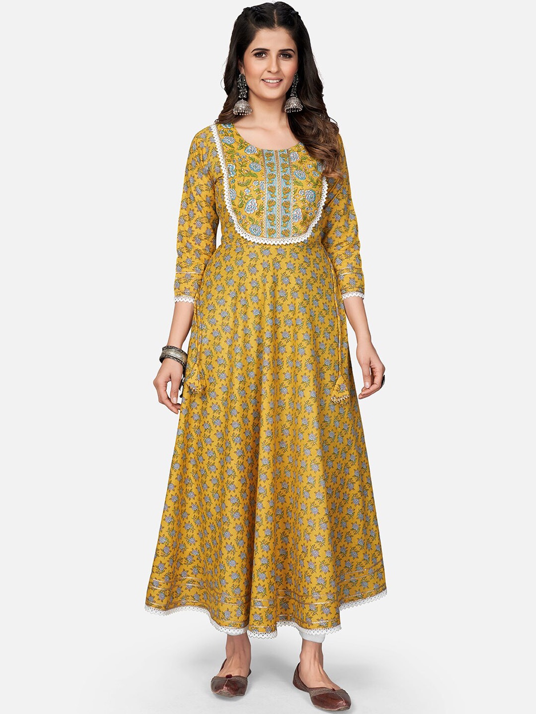 

Vbuyz Women Floral Printed Anarkali Kurta, Mustard