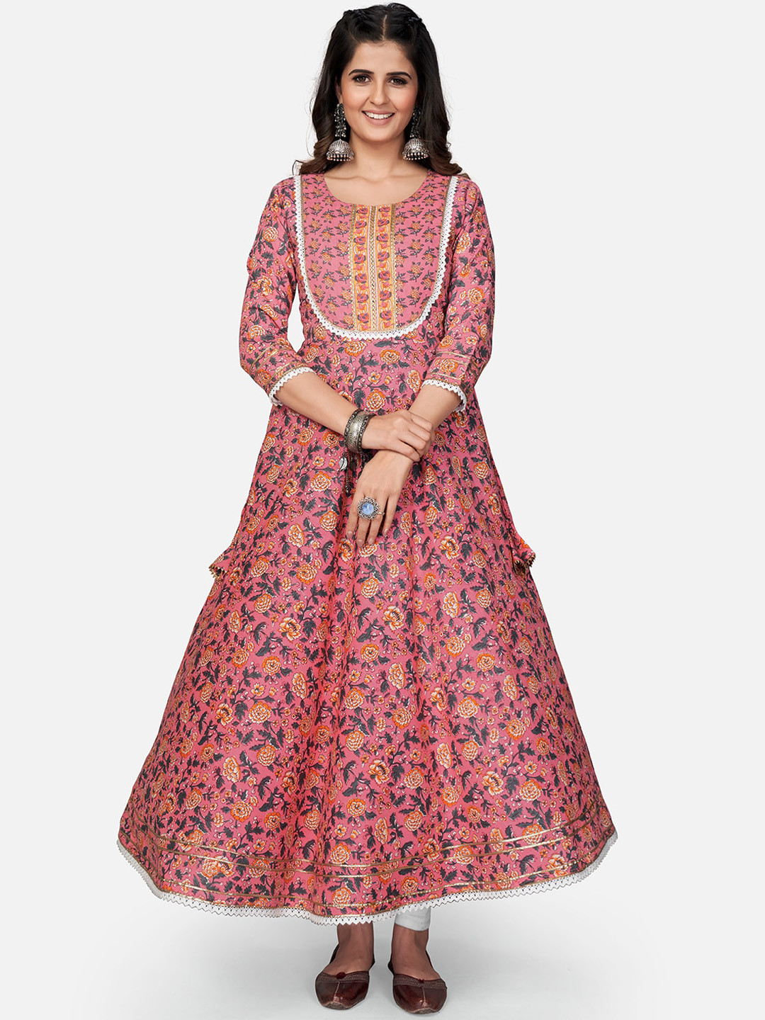 

Vbuyz Women Floral Printed Anarkali Kurta, Pink