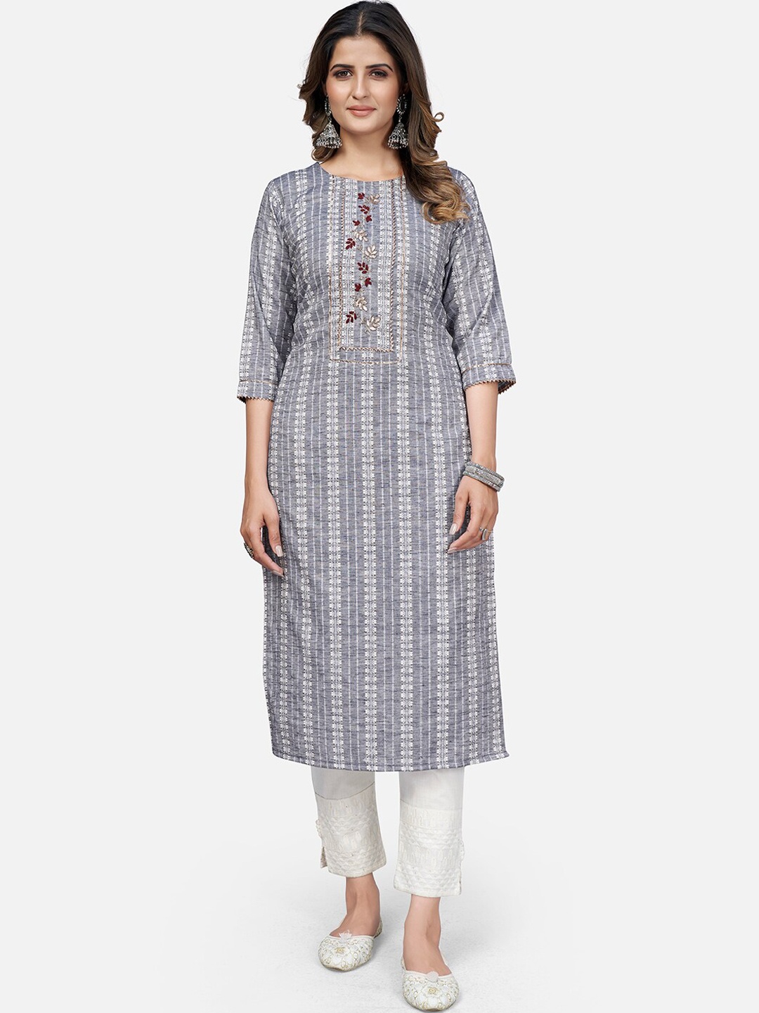 

KALINI Striped Thread Work Kurta, Lavender