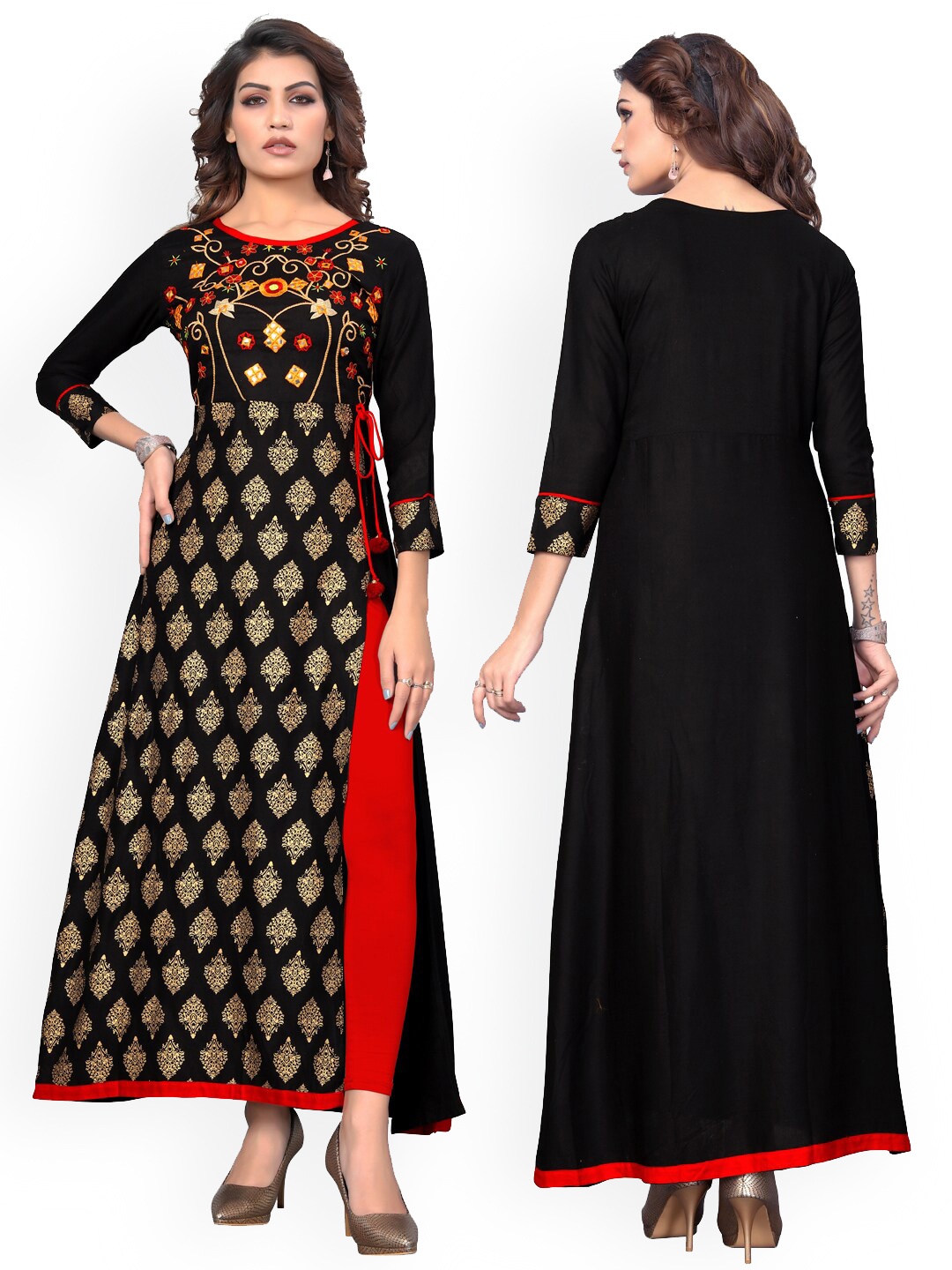 

KALINI Women Ethnic Motifs Printed High Slit Kurta, Black