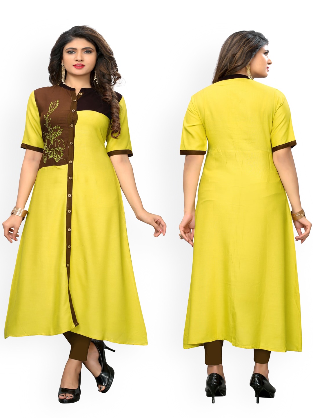 

KALINI Women Colourblocked A-Line Kurta, Yellow
