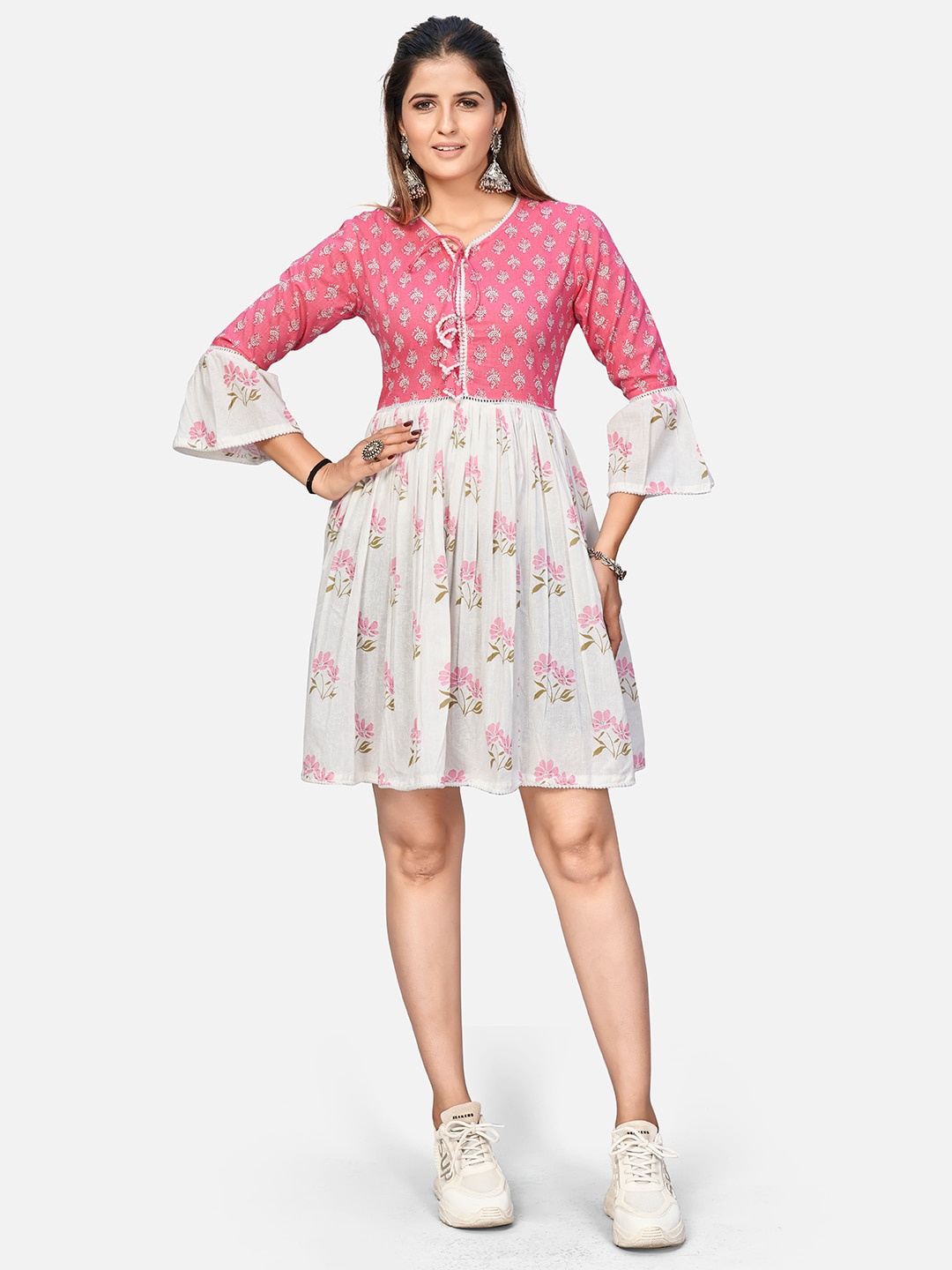 

Vbuyz Floral Printed Fit & Flare Cotton Dress, Pink