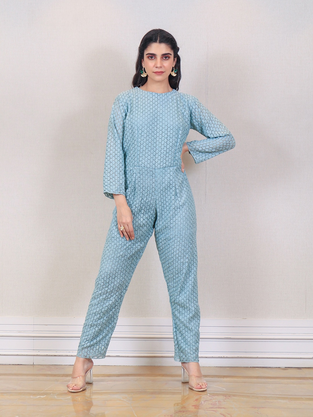 

Simaaya Basic Jumpsuit with Lace Inserts, Blue