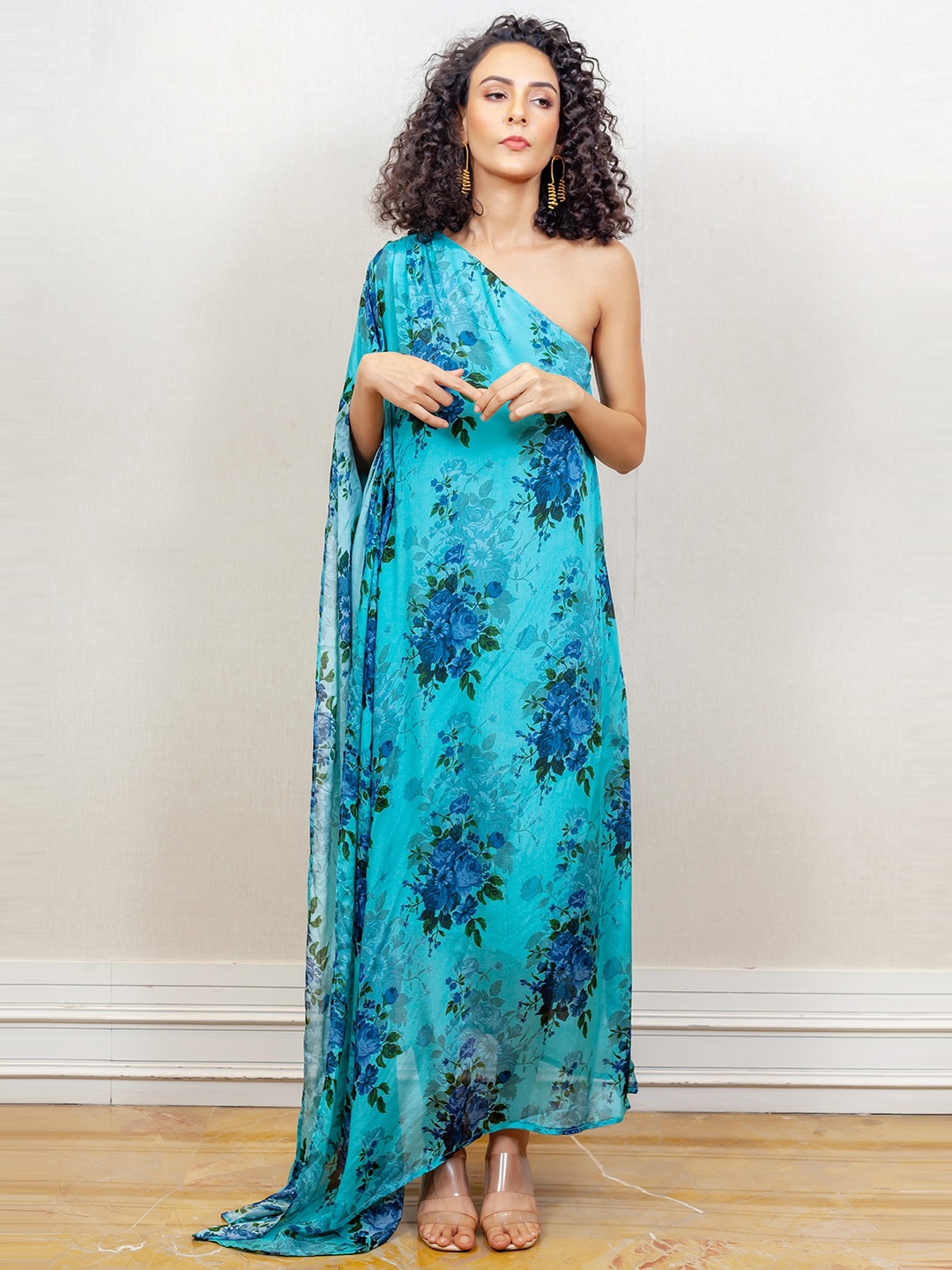 

Simaaya Floral Printed Crepe Maxi A-Line Dress, Blue