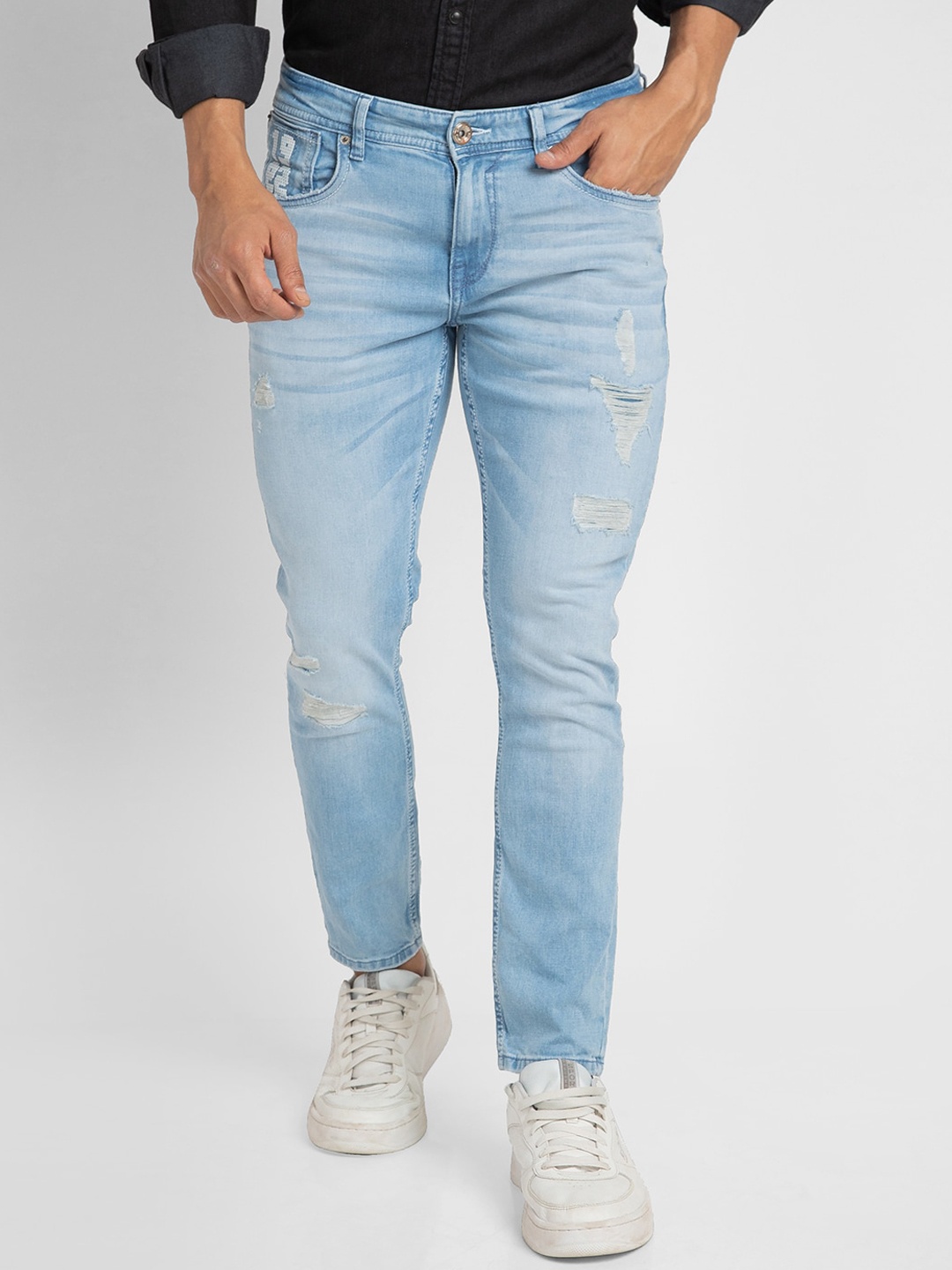 

SPYKAR Men Kano Slim Fit Mildly Distressed Heavy Fade Jeans, Blue