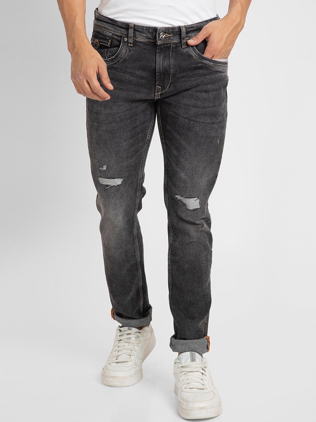 

SPYKAR Men Ripped Mildly Distressed Heavy Fade Jeans, Black