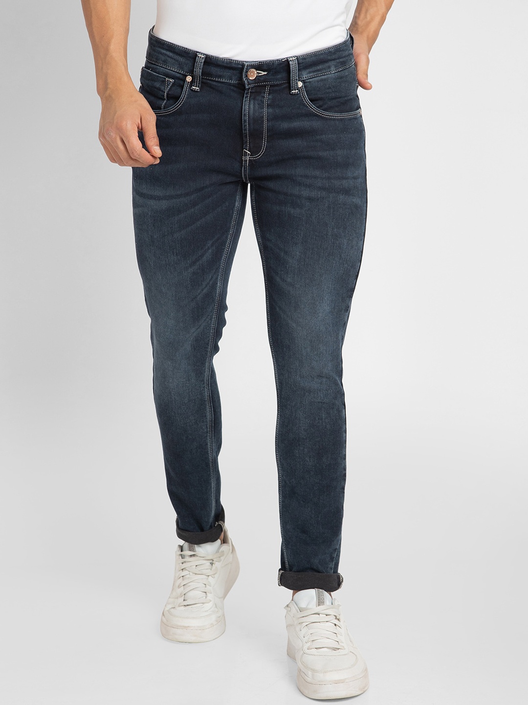 

SPYKAR Men Super Skinny Fit Low-Rise Light Fade Cotton Jeans, Blue