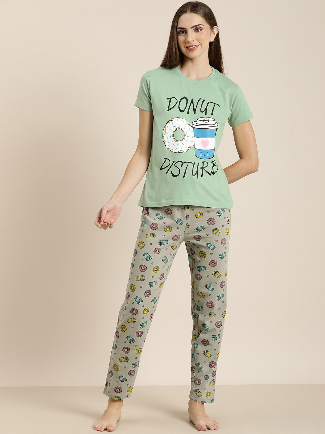 

DILLINGER Women Printed Pure Cotton Night Suit, Green