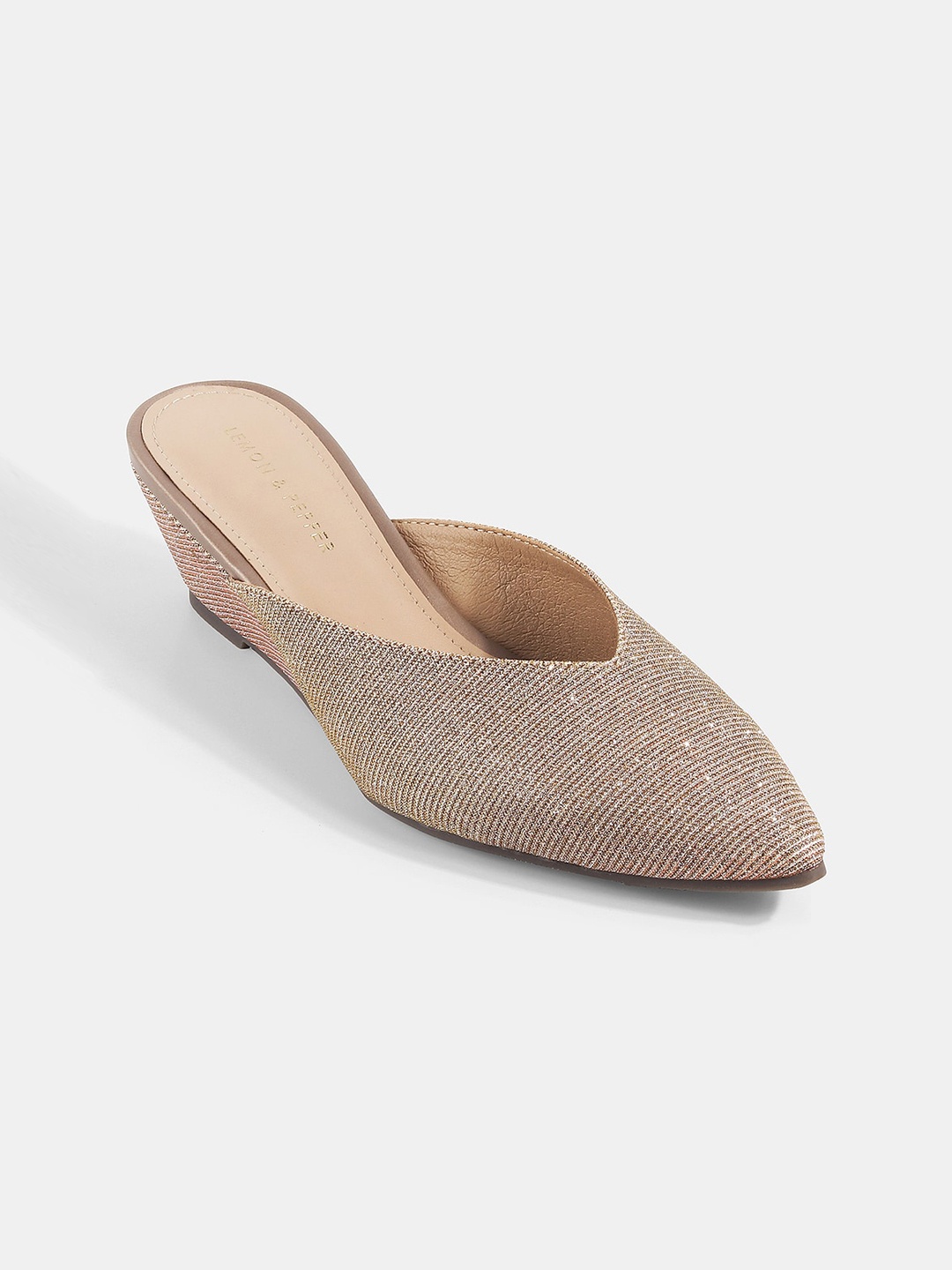 

LEMON & PEPPER Embellished Party Wedge Mules, Rose gold