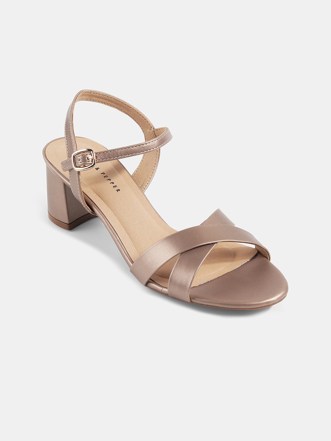 

LEMON & PEPPER Women Open Toes Block Heels, Rose gold