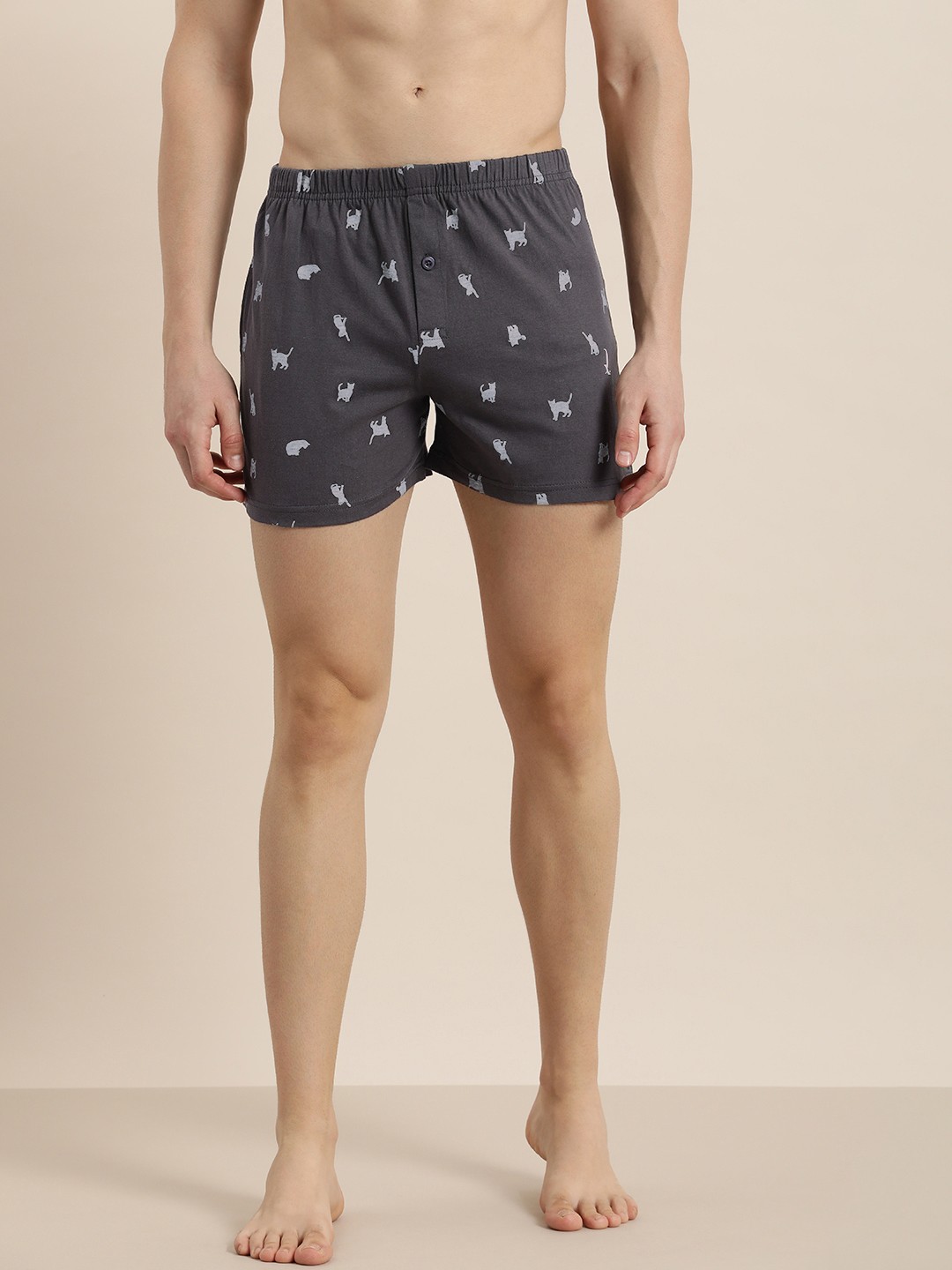 

DILLINGER Men Printed Pure Cotton Boxers, Grey