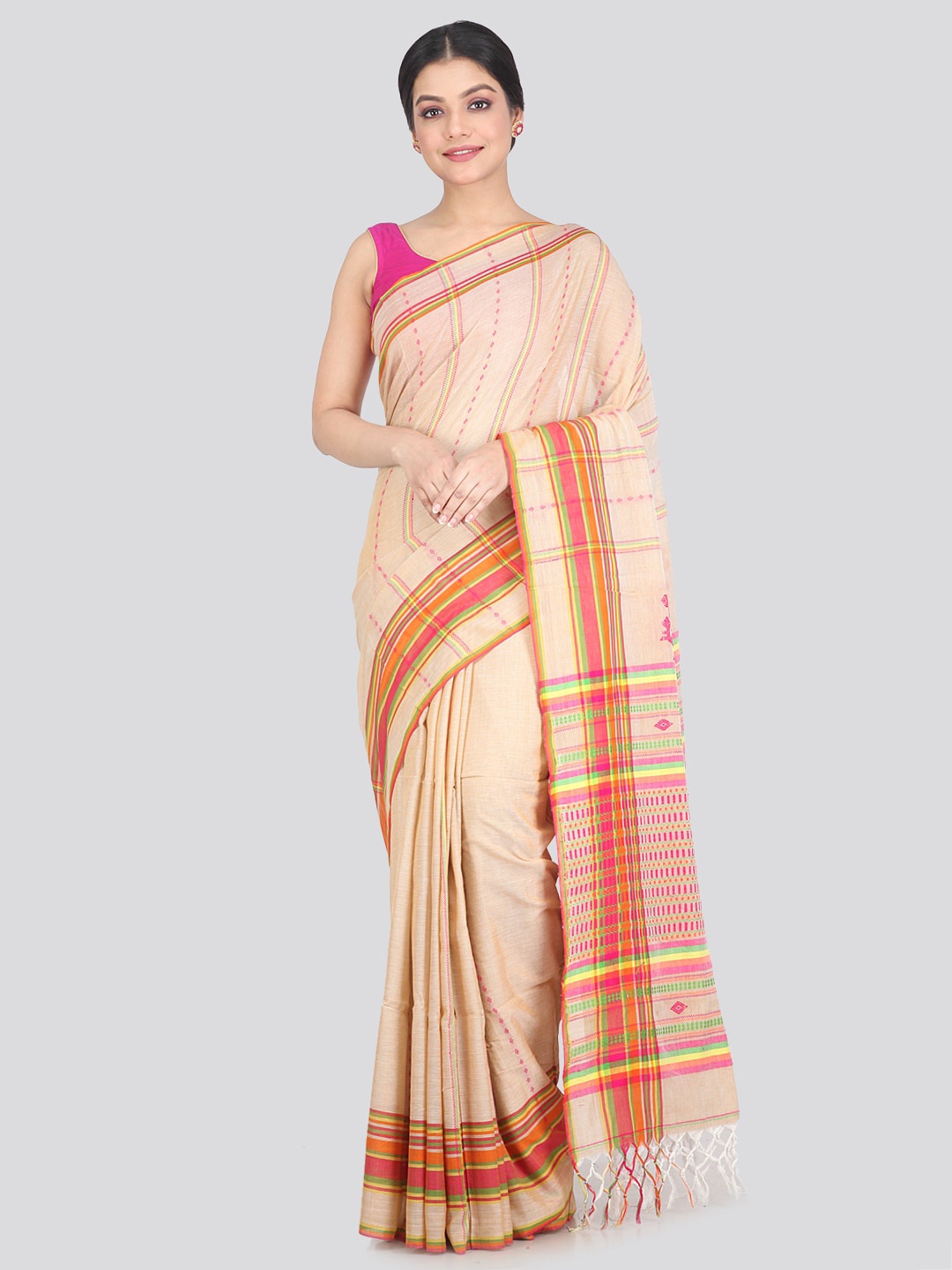 

PinkLoom Woven Design Pure Cotton Saree, Beige