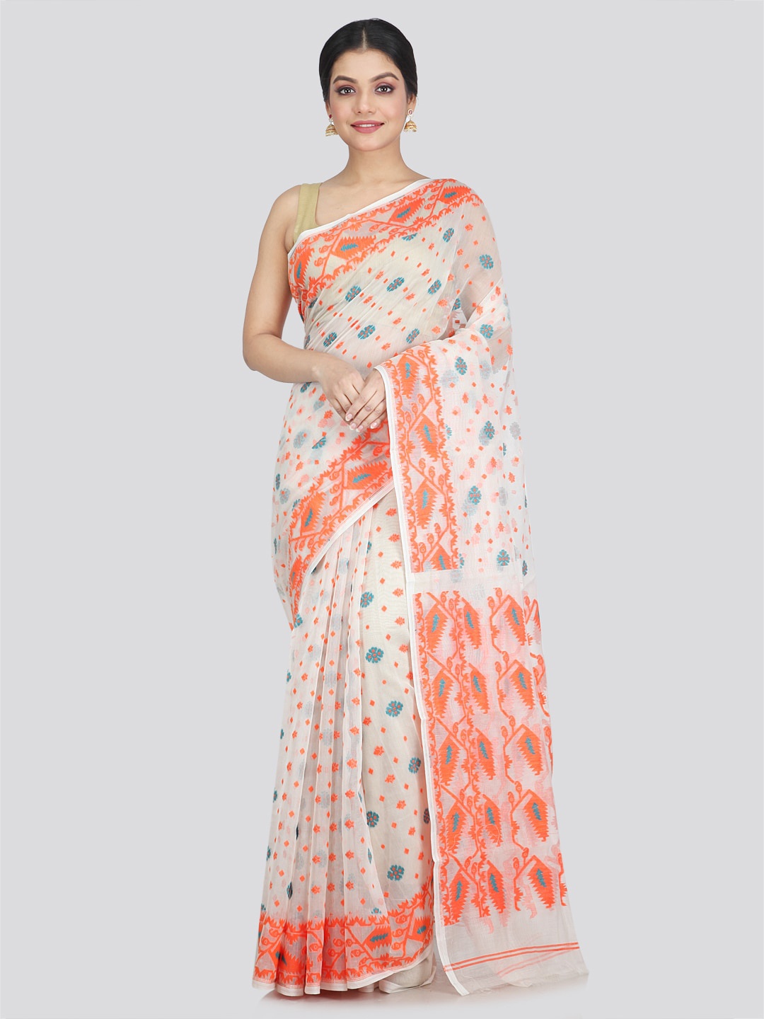 

PinkLoom Woven Design Pure Cotton Saree, White