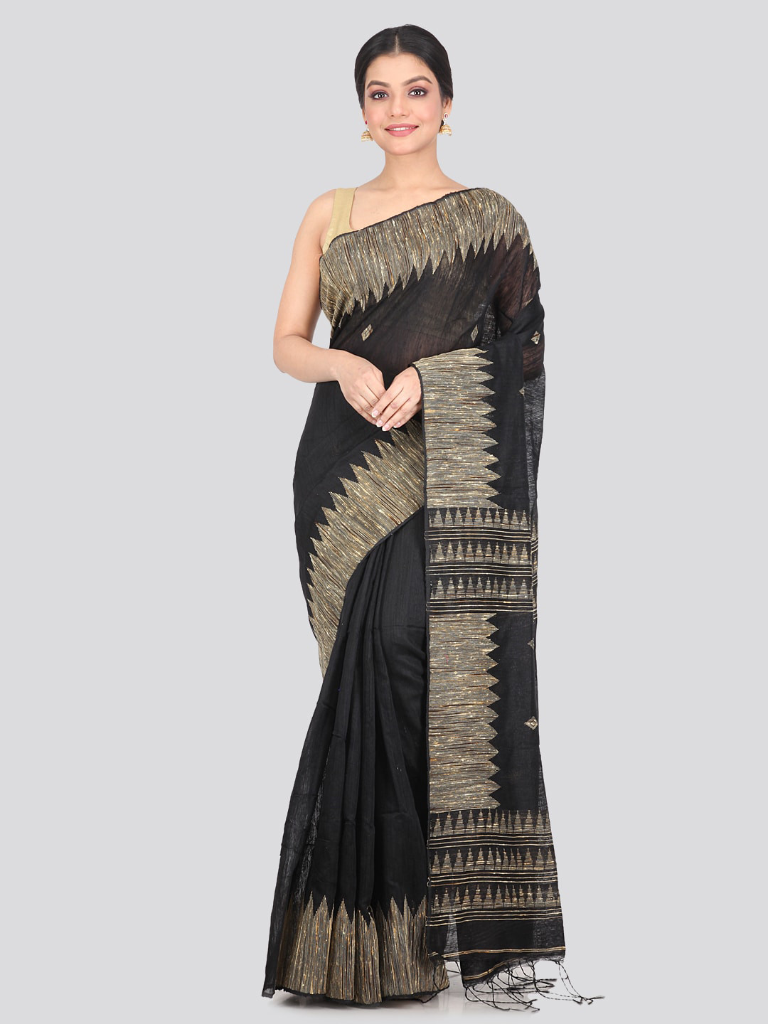 

PinkLoom Woven Design Cotton Silk Saree, Black