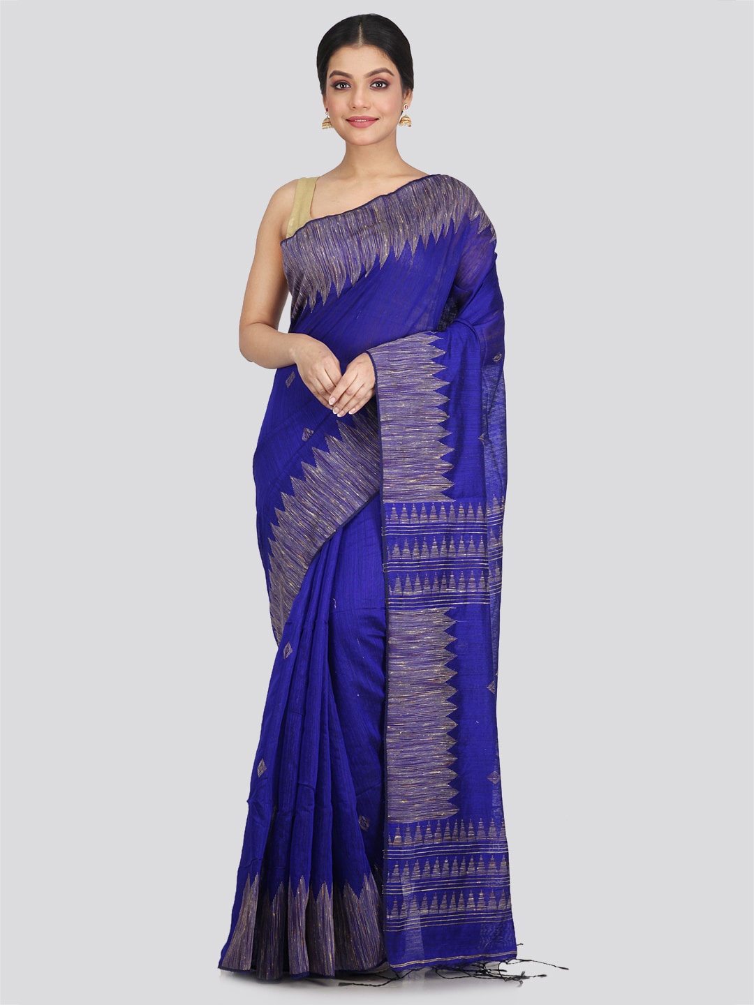 

PinkLoom Geometric Woven Design Cotton Silk Saree, Blue