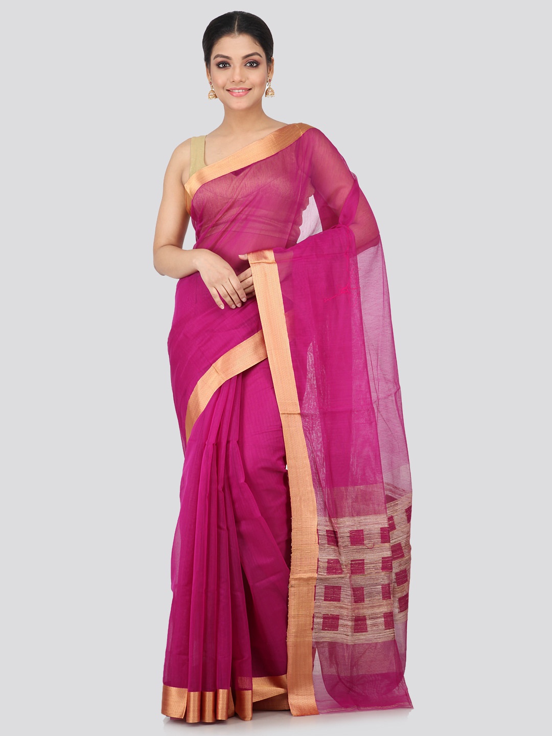 

PinkLoom Zari Border Saree, Magenta
