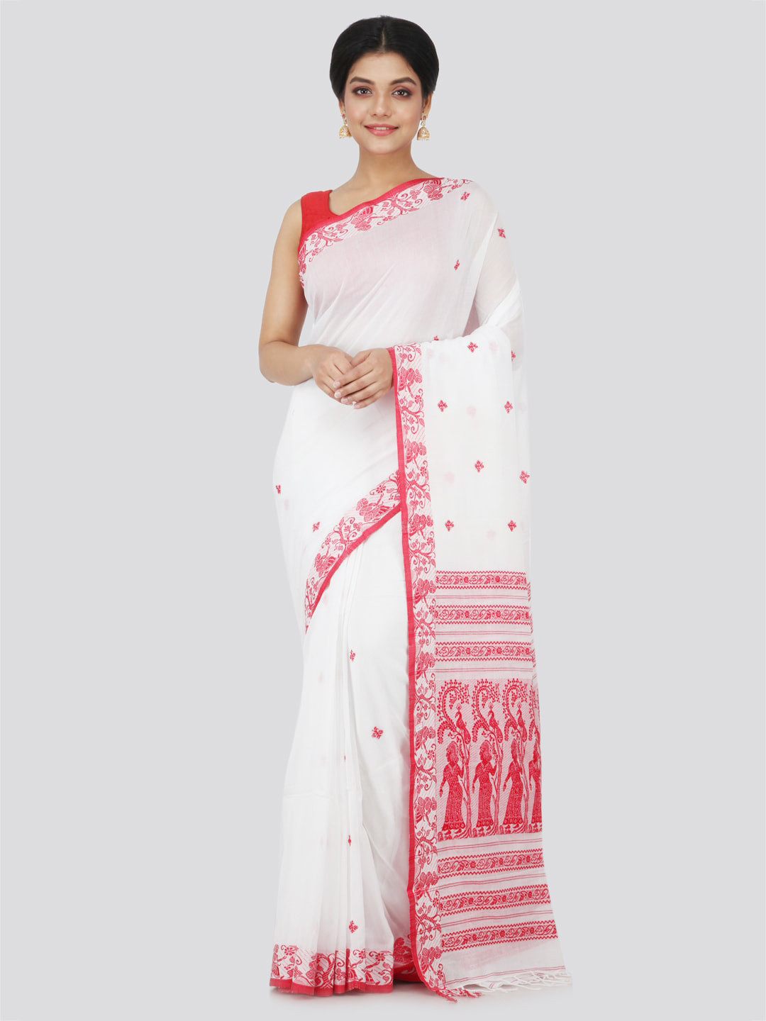 

PinkLoom Floral Woven Design Pure Cotton Saree, White