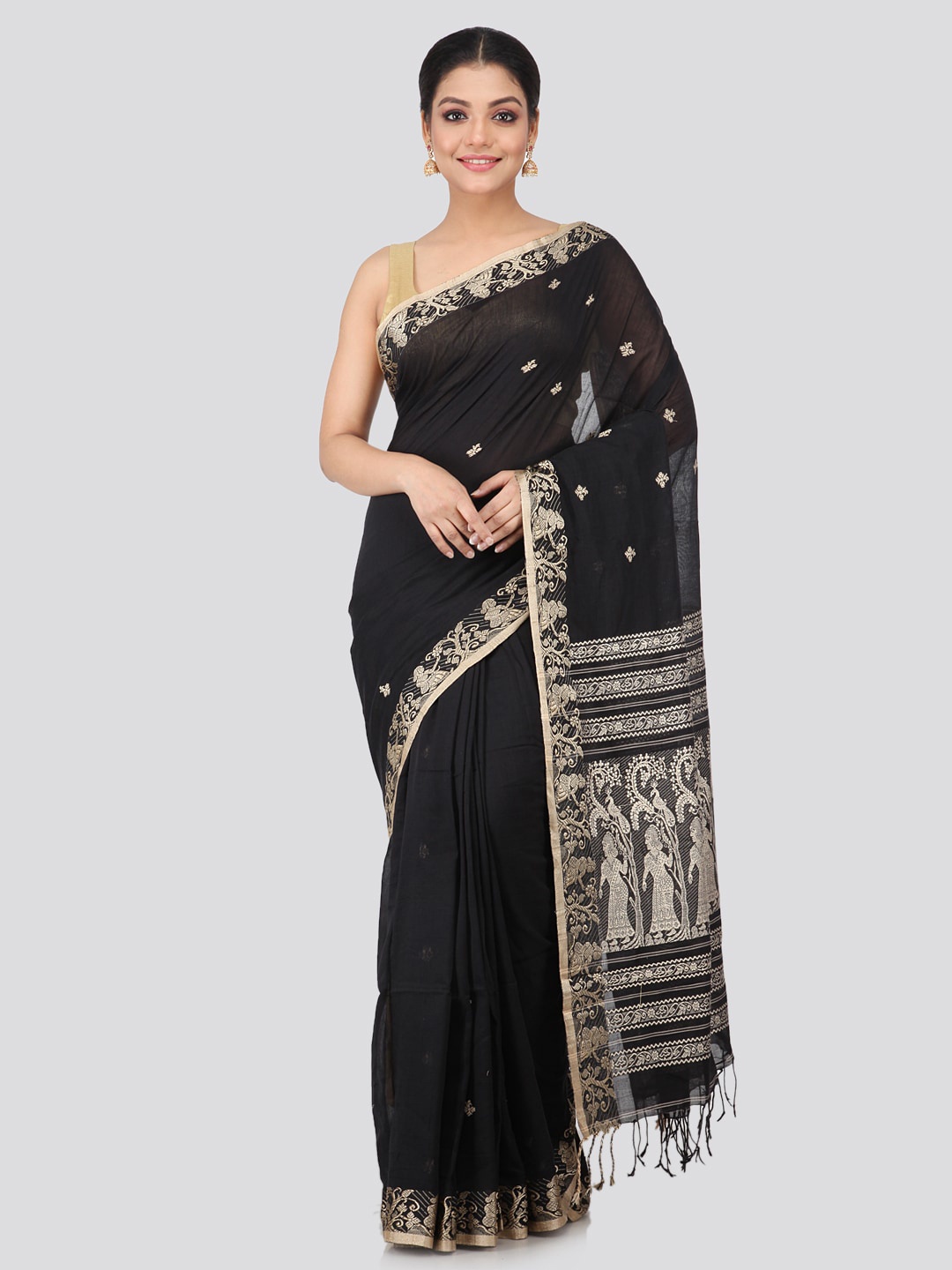 

PinkLoom Floral Woven Design Pure Cotton Saree, Black