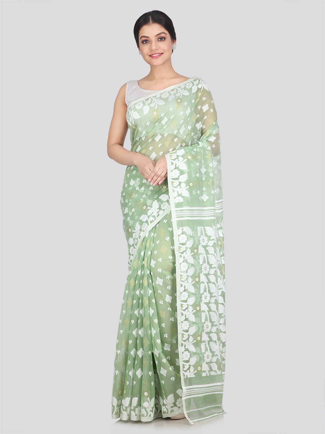 

PinkLoom Floral Woven Design Pure Cotton Saree, Green