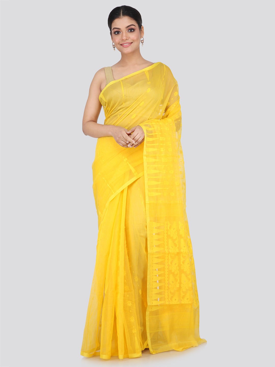 

PinkLoom Woven Design Pure Cotton Jamdani Saree, Yellow
