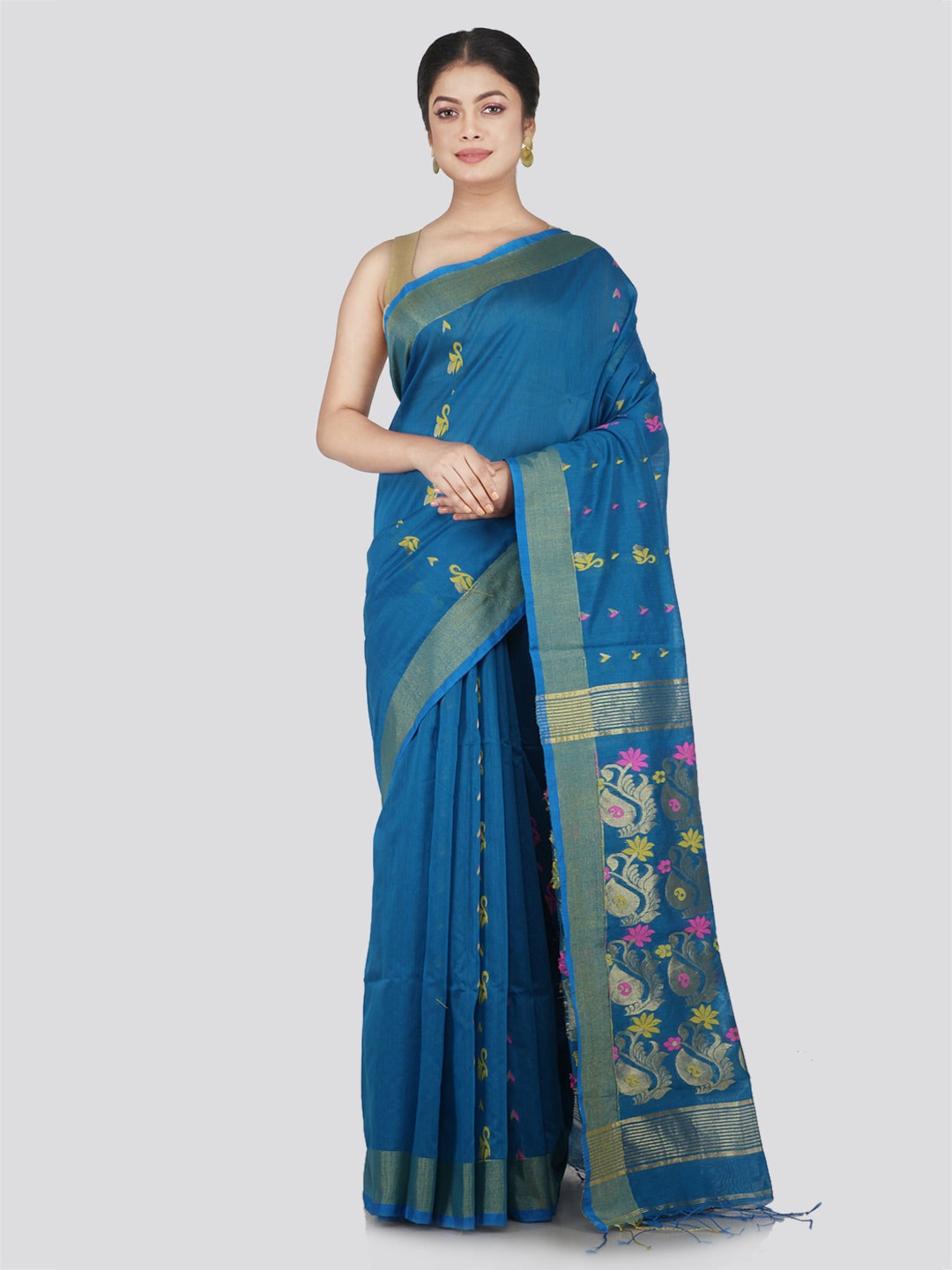 

PinkLoom Ethnic Motifs Woven Design Zari Saree, Blue