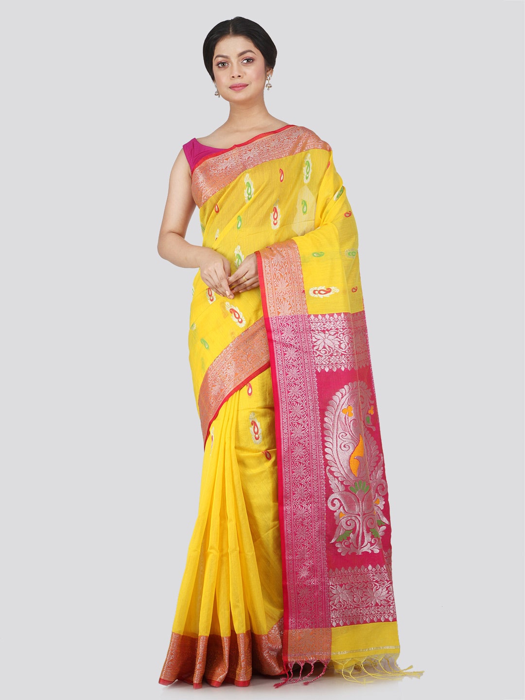 

PinkLoom Woven Design Zari Saree, Yellow