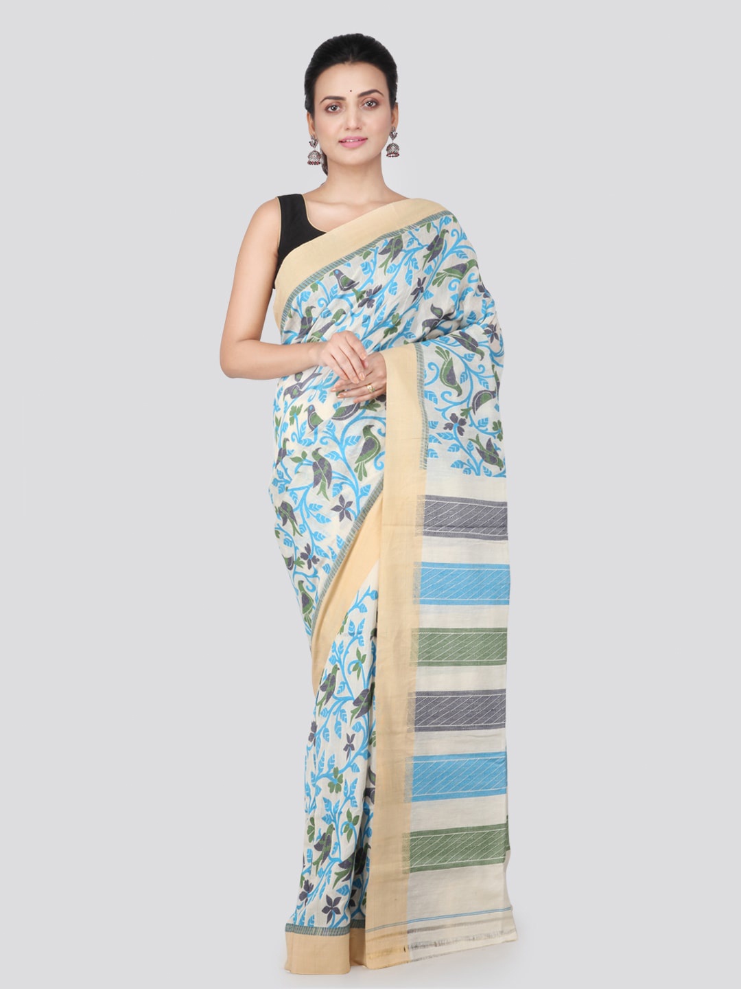 

PinkLoom Woven Design Jute Silk Jamdani Saree, Beige