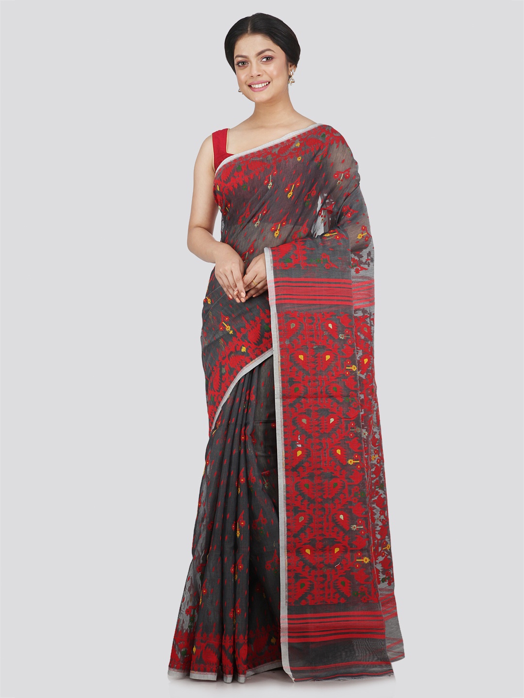 

PinkLoom Woven Design Pure Cotton Jamdani Saree, Grey