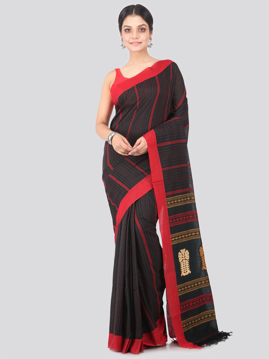 

PinkLoom Stripe Woven Design Pure Cotton Saree, Black