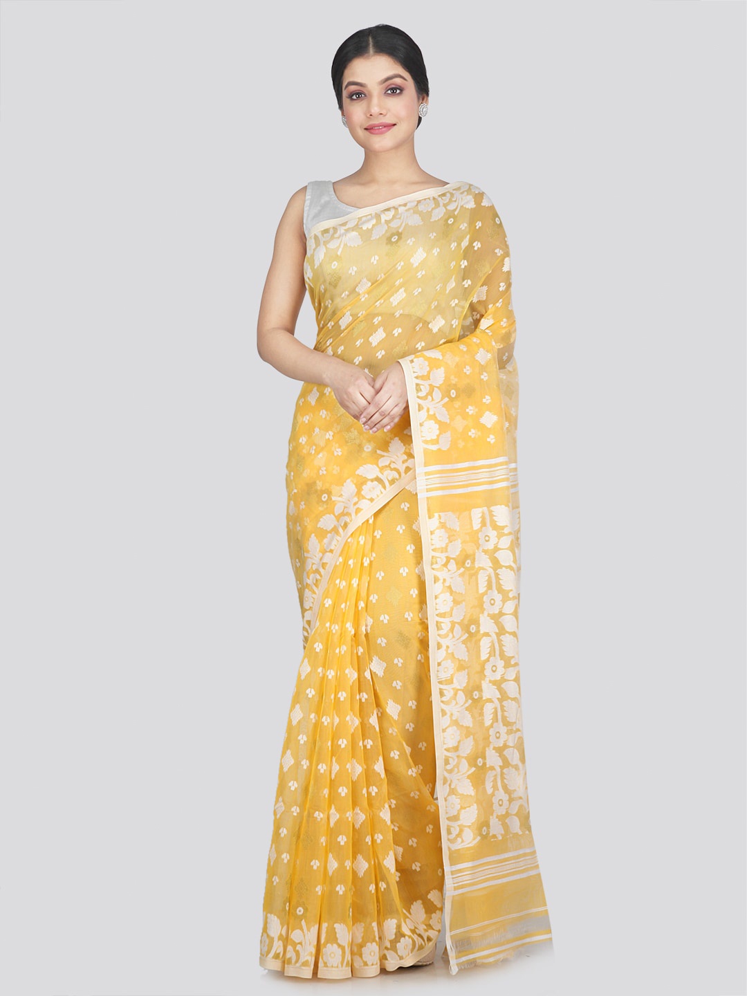 

PinkLoom Floral Motif Pure Cotton Saree, Yellow