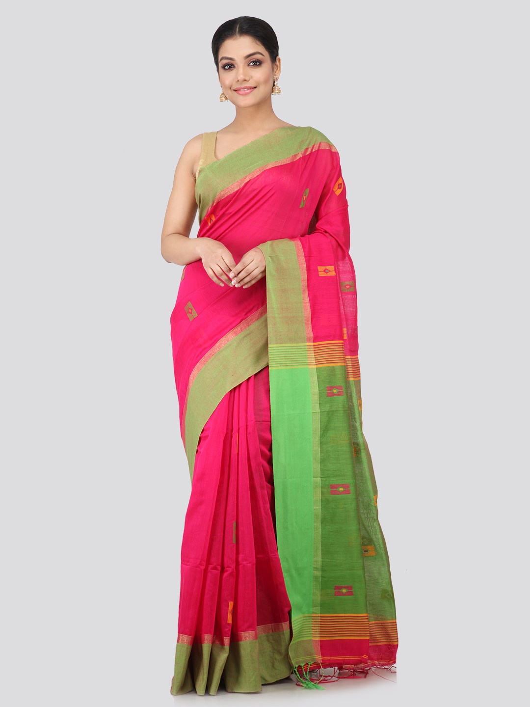

PinkLoom Ethnic Motifs Woven Design Cotton Blend Saree, Pink