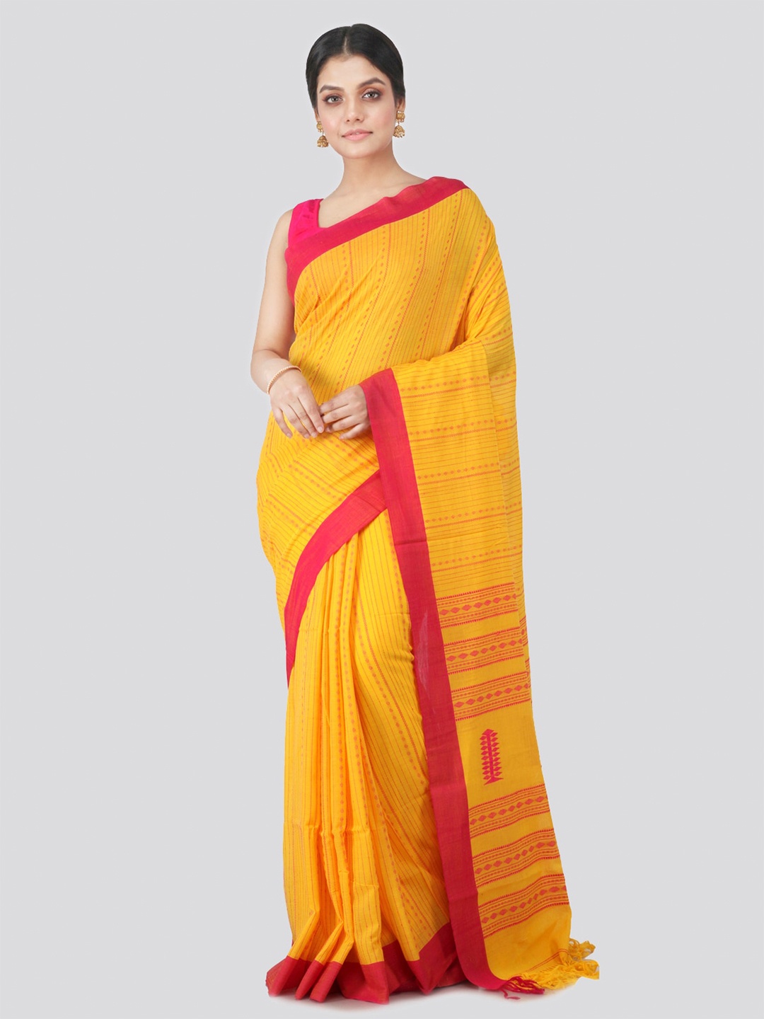 

PinkLoom Woven Design Pure Cotton Saree, Yellow