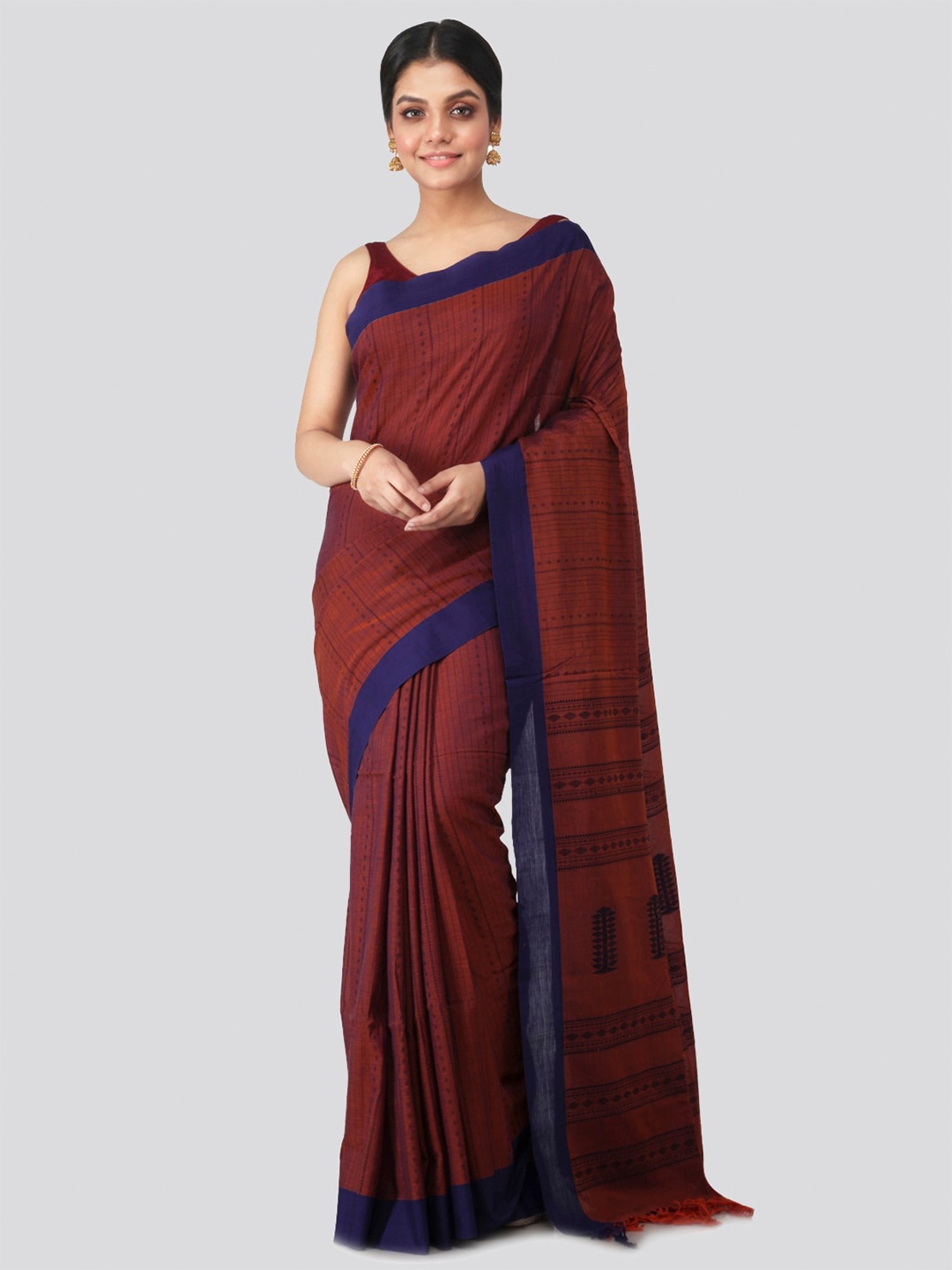 

PinkLoom Woven Design Pure Cotton Saree, Maroon