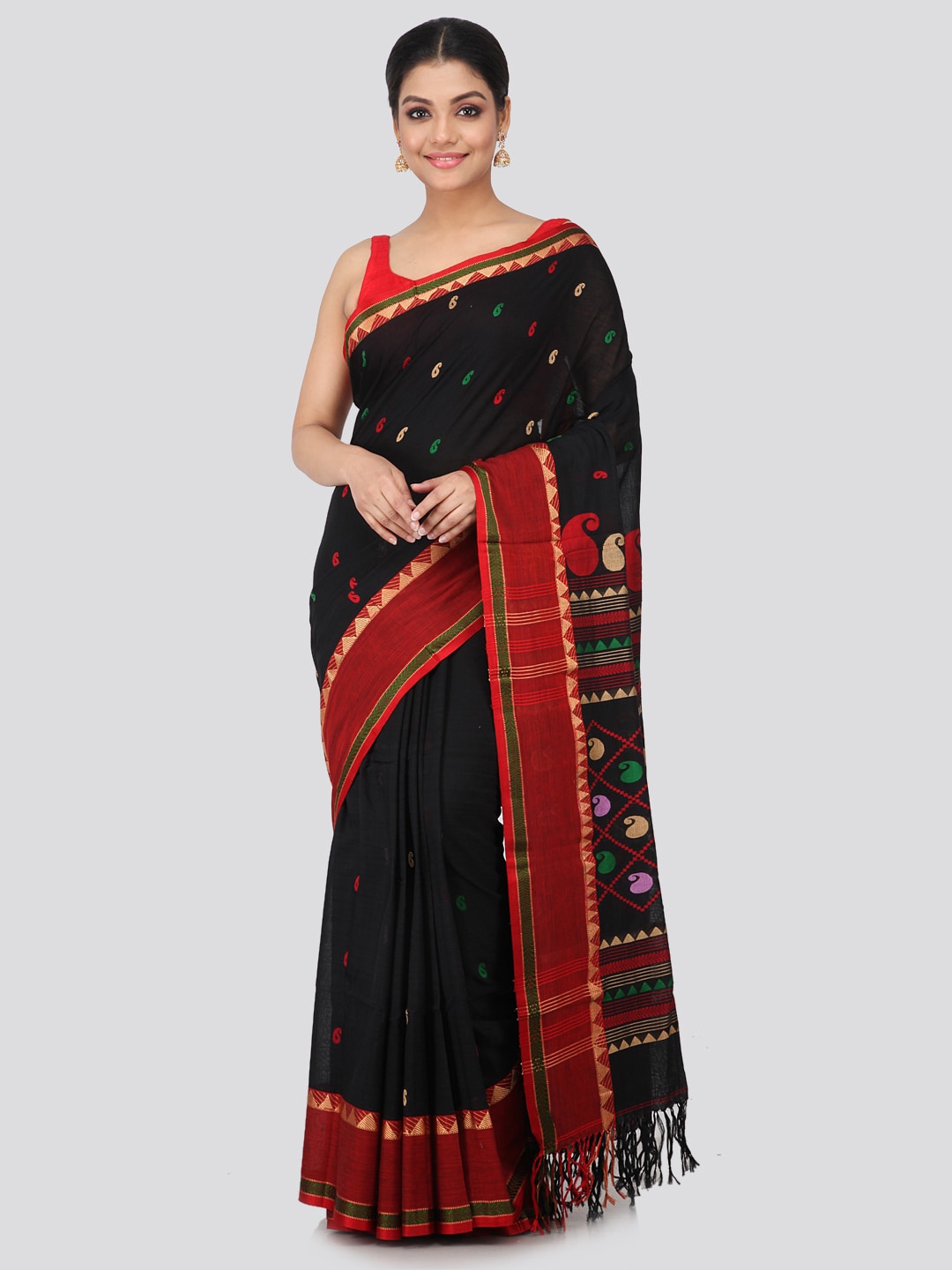 

PinkLoom Paisley Woven Design Zari Pure Cotton Saree, Black