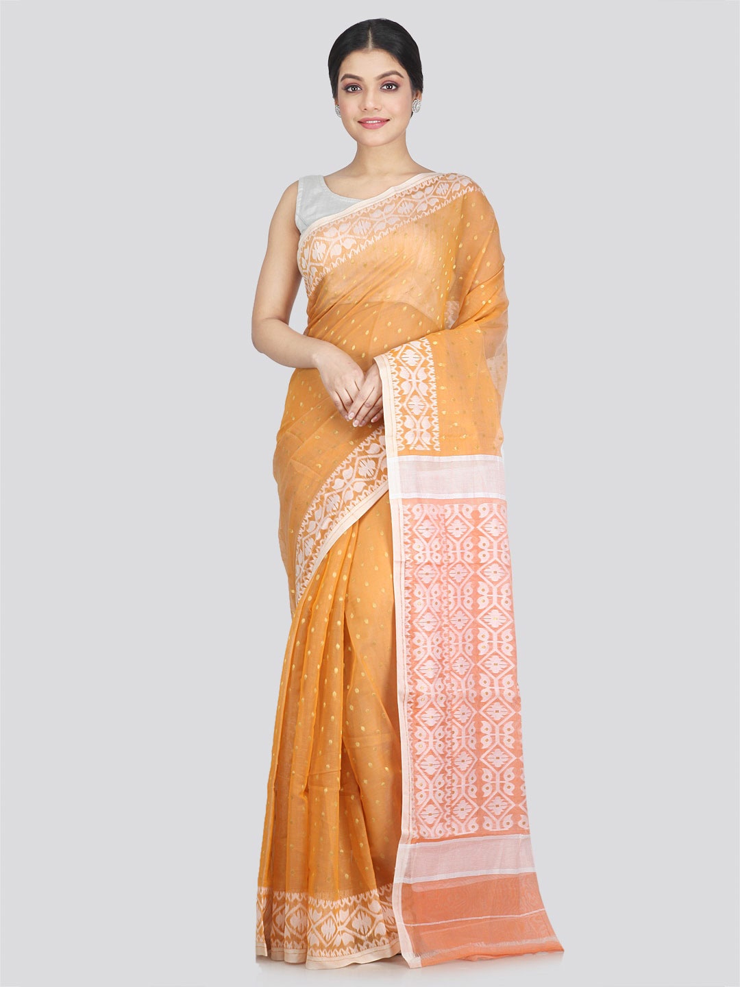 

PinkLoom Woven Design Pure Cotton Jamdani Saree, Orange