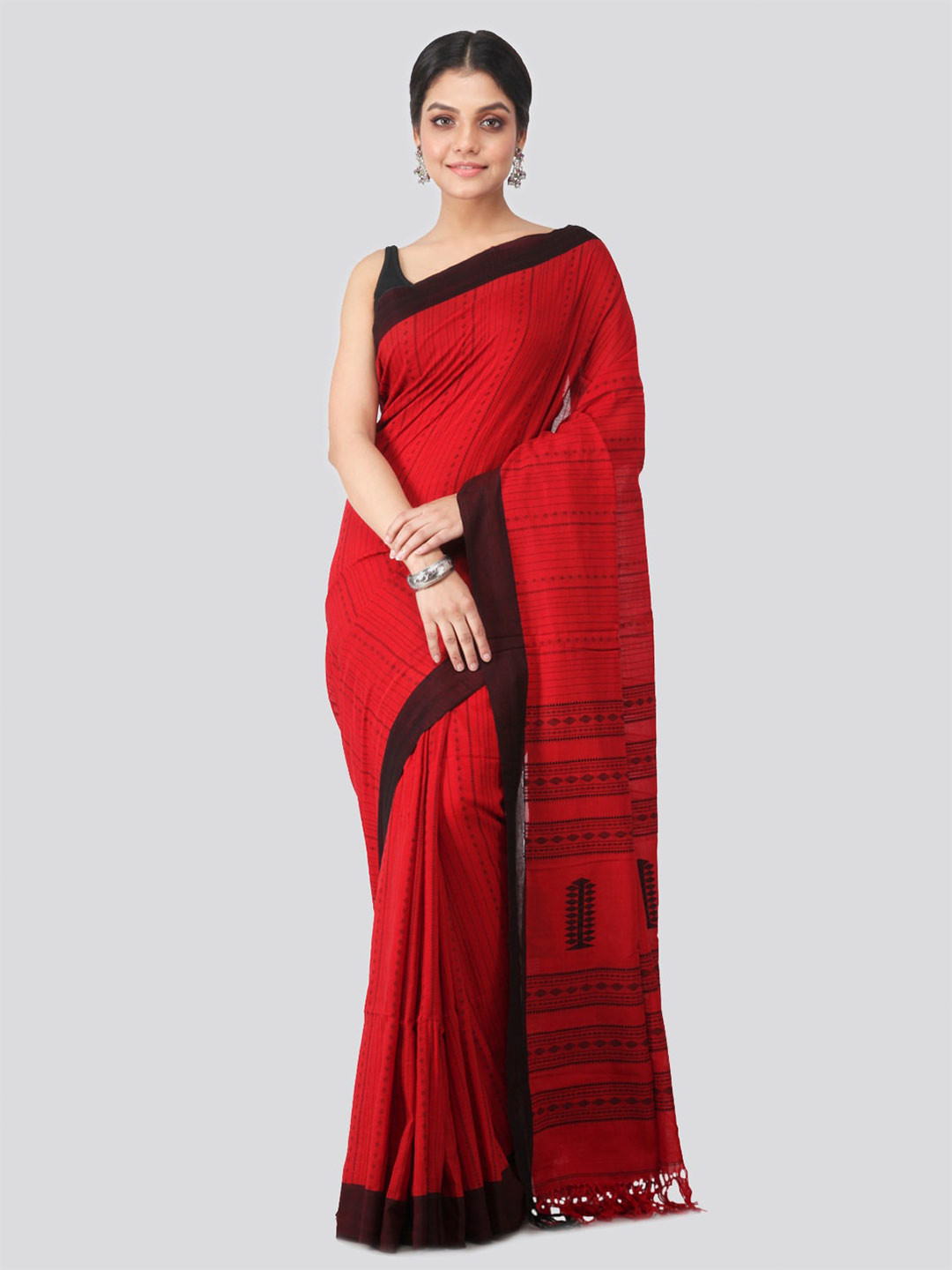

PinkLoom Woven Design Pure Cotton Saree, Red