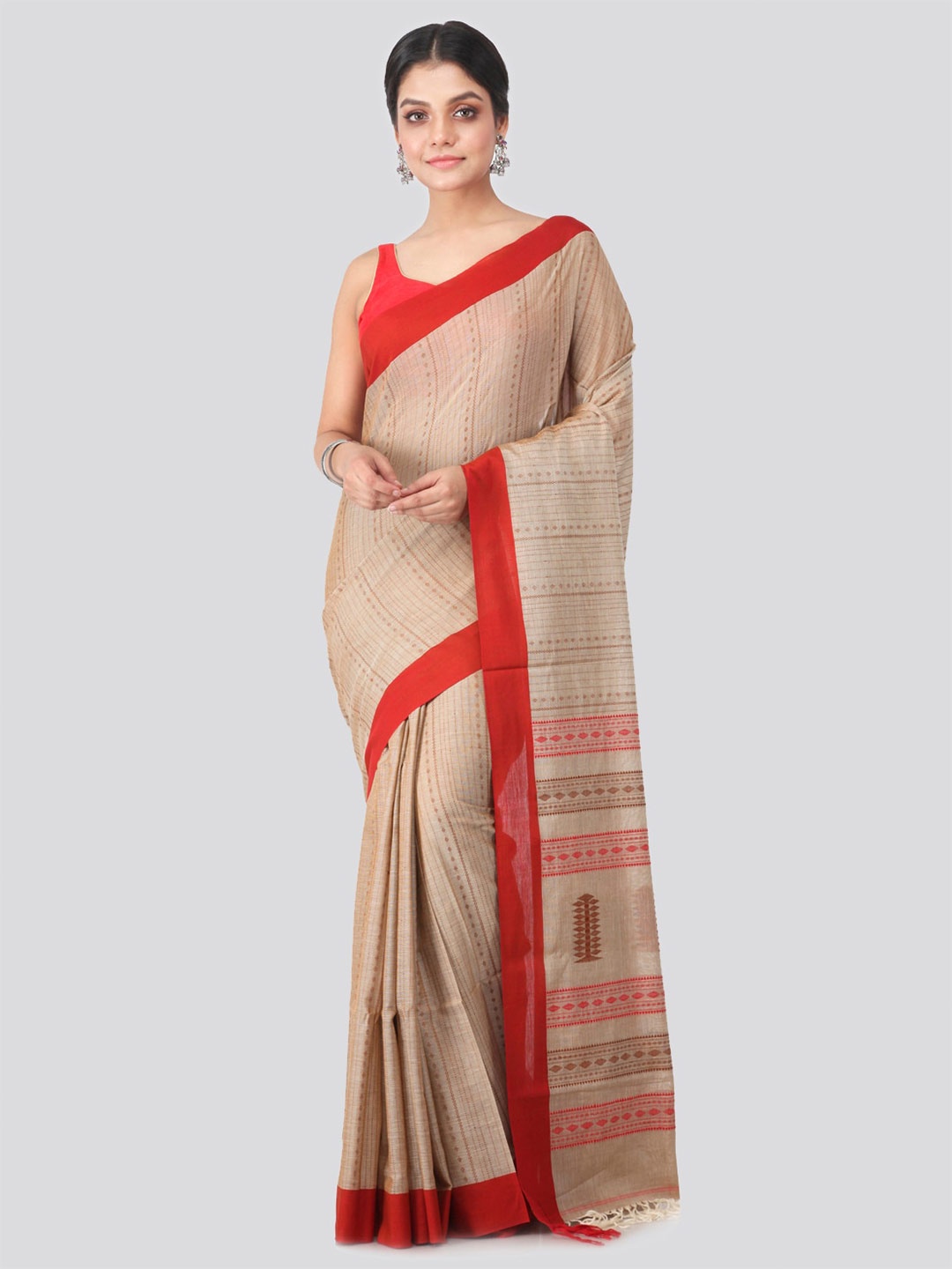 

PinkLoom Woven Design Pure Cotton Saree, Beige