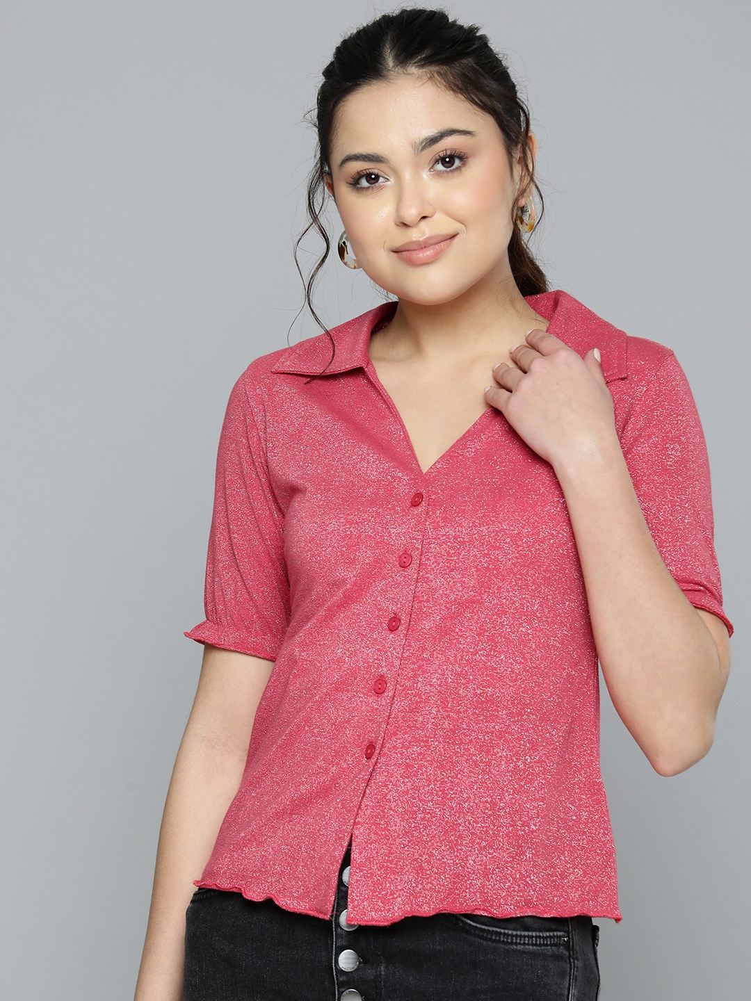 

VividArtsy Solid Casual Shirt, Pink