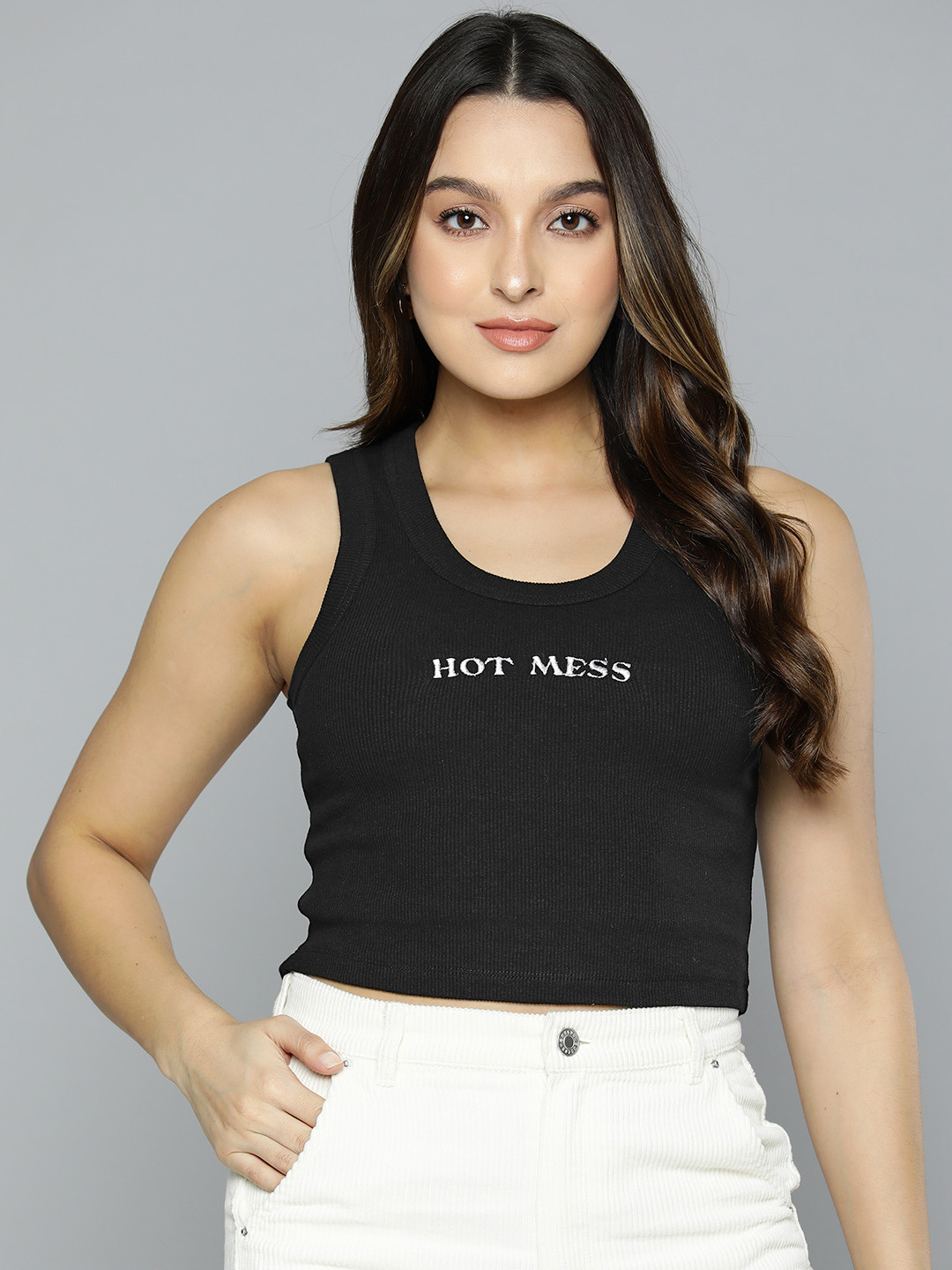 

VividArtsy Printed Tank Crop Top, Black