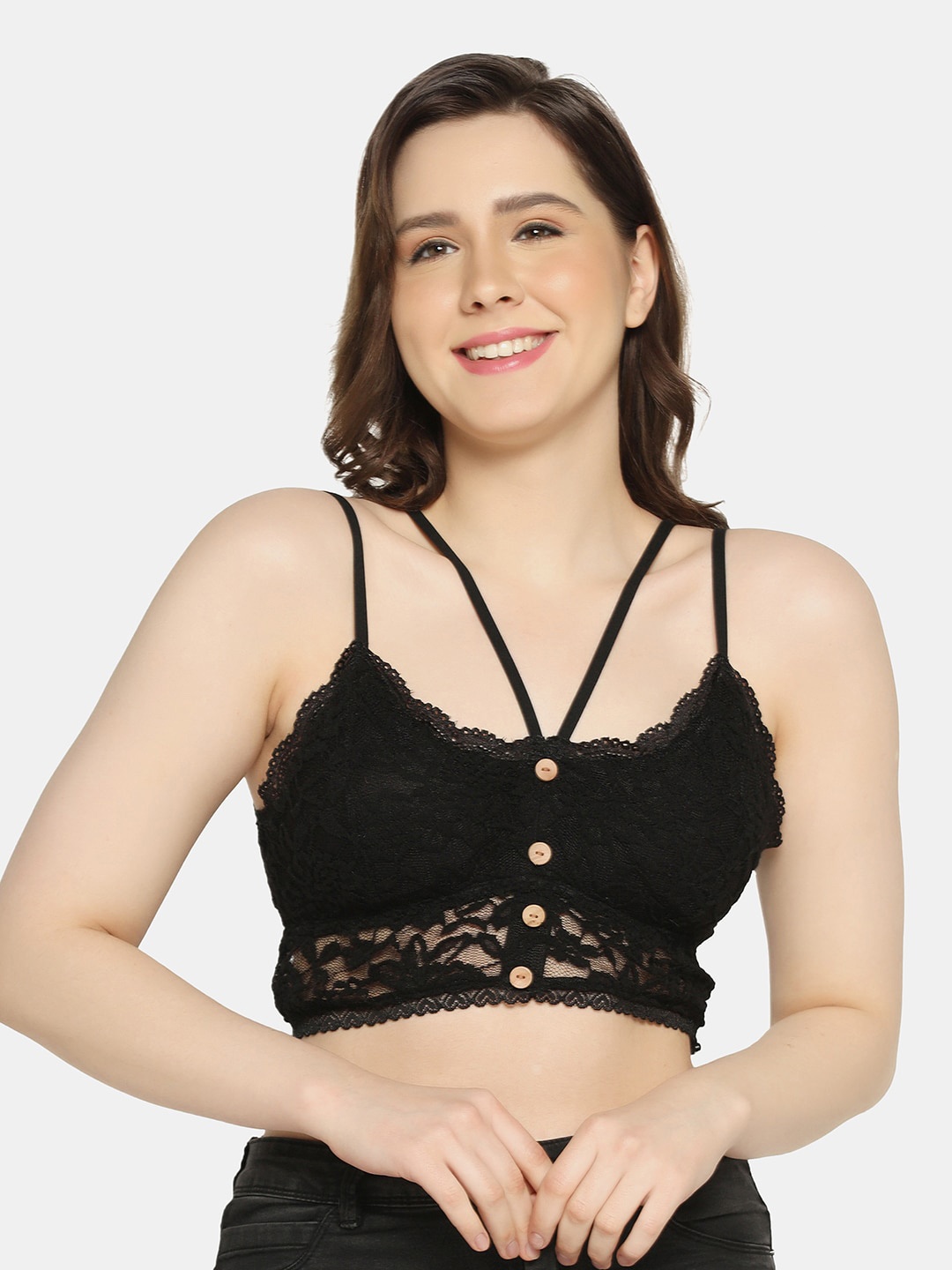 

Da Intimo Floral Lightly Padded Lace Bralette Bra, Black